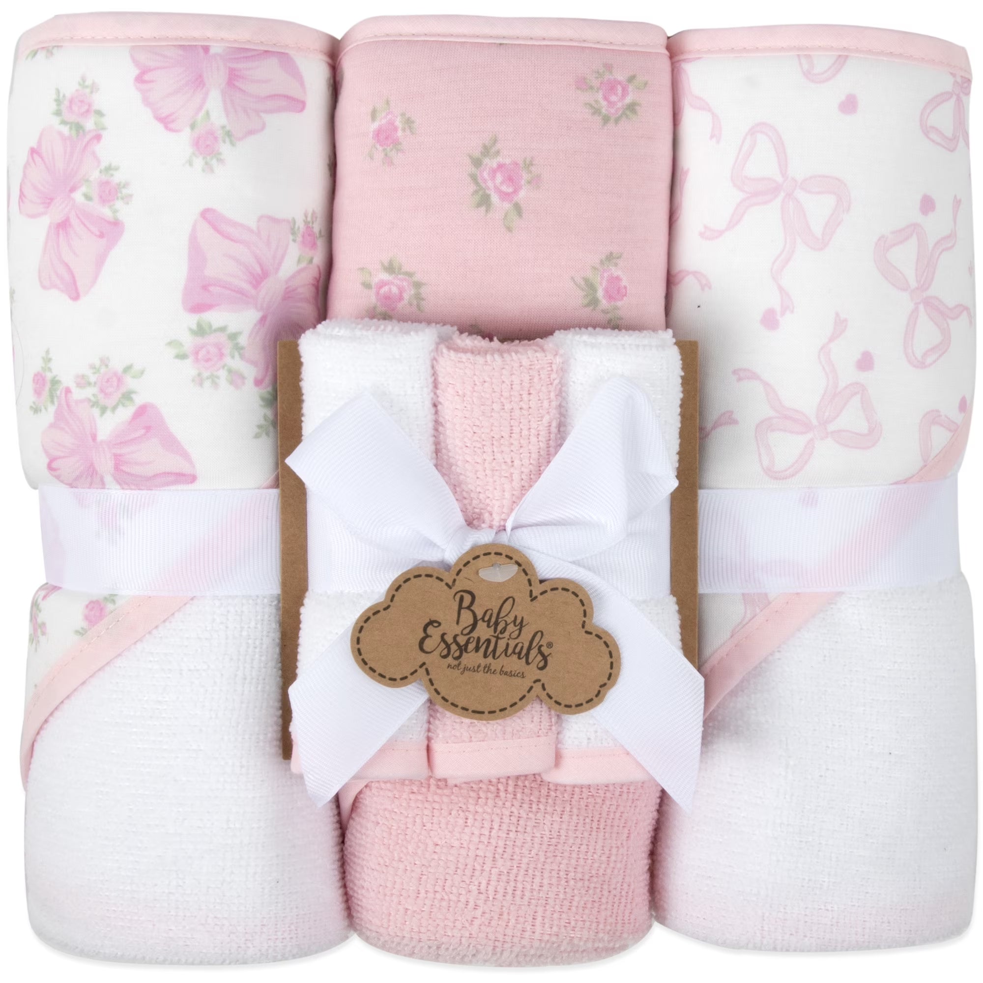 Baby Essentials 6 Piece Hooded Bath Towel Washcloth Set for Infant, Newborns, Toddlers 3 – 24 Months for Bath Time, Showers, Lounge, Beach, Pool in Dinosaurs & Stripes