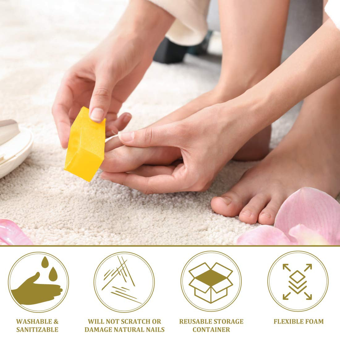 Forpro Ultra Gold Buffing Block - 240 Grit, Four-Sided Nail Buffer for Manicure & Pedicure, 20-Count, 3.75" L x 1" W x 1" H