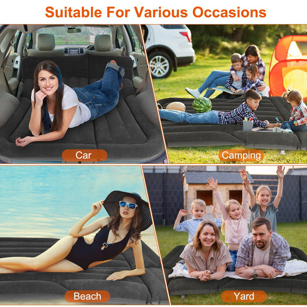 Inflatable Travel Car Mattress with Air Bed for Back Seat Comfort, Includes Two Pillows and Pump