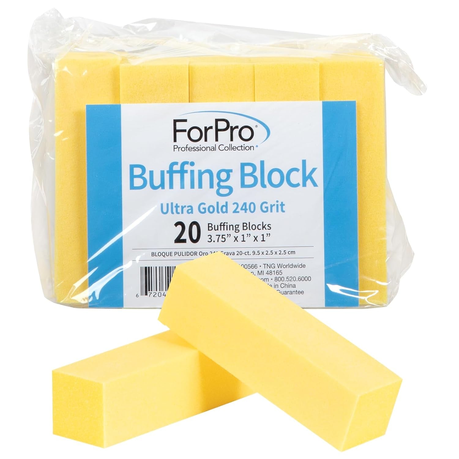 Forpro Ultra Gold Buffing Block - 240 Grit, Four-Sided Nail Buffer for Manicure & Pedicure, 20-Count, 3.75" L x 1" W x 1" H