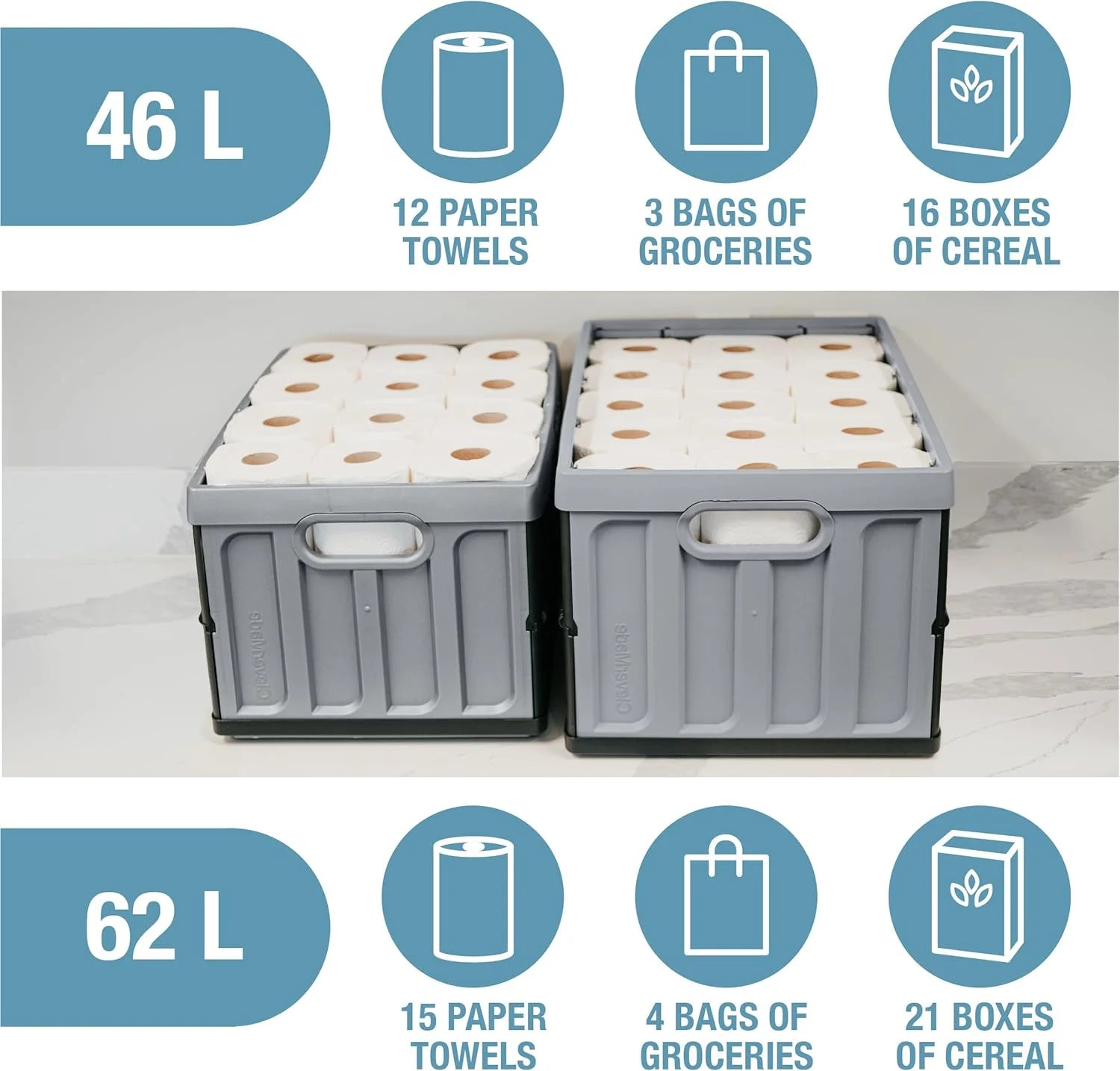 3 Pack Stackable Collapsible Storage Bin with Lid, 16 Gal Obsidian