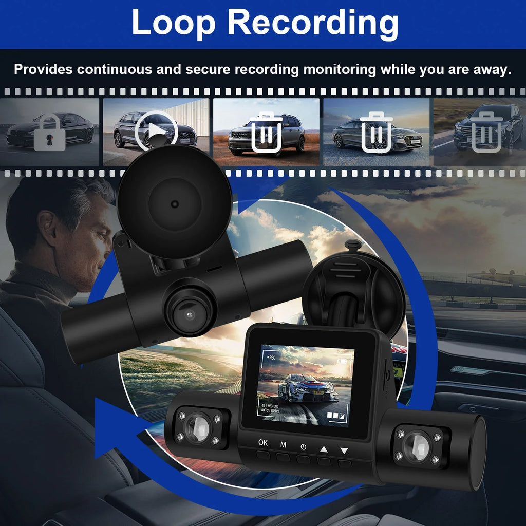 AILKIN 4 Channel Dash Cam Front and Rear,Left,Right,Full HD 1080P Dash Cam Front and Rear inside Loop Recording Dash Camera for Cars with Night Vision,Free 64GB Card