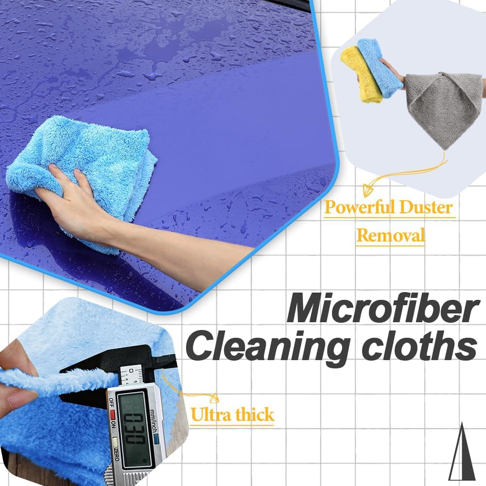 Ultra-Soft Microfiber Car Wash Drying Towels - 450GSM Lint-Free, Extra Absorbent Coral Fleece Cloths for Detailing - 16" x 16", 12 Pack, Blue