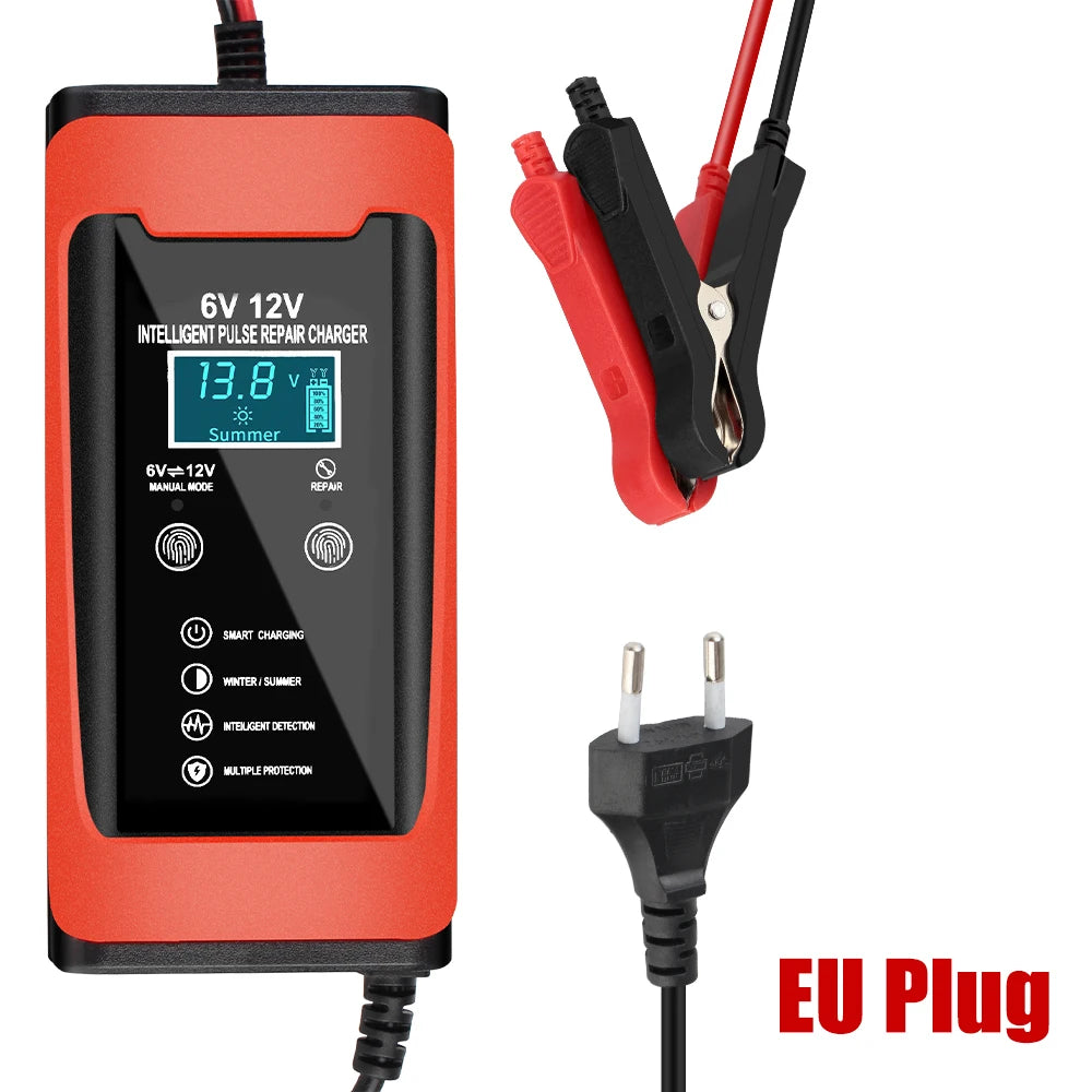 Pulse Repair LCD Display Car Battery Charger Auto Motorcycle 6V 12V 6A Smart Fast Charge Cycle GEL Lead-Acid Charger
