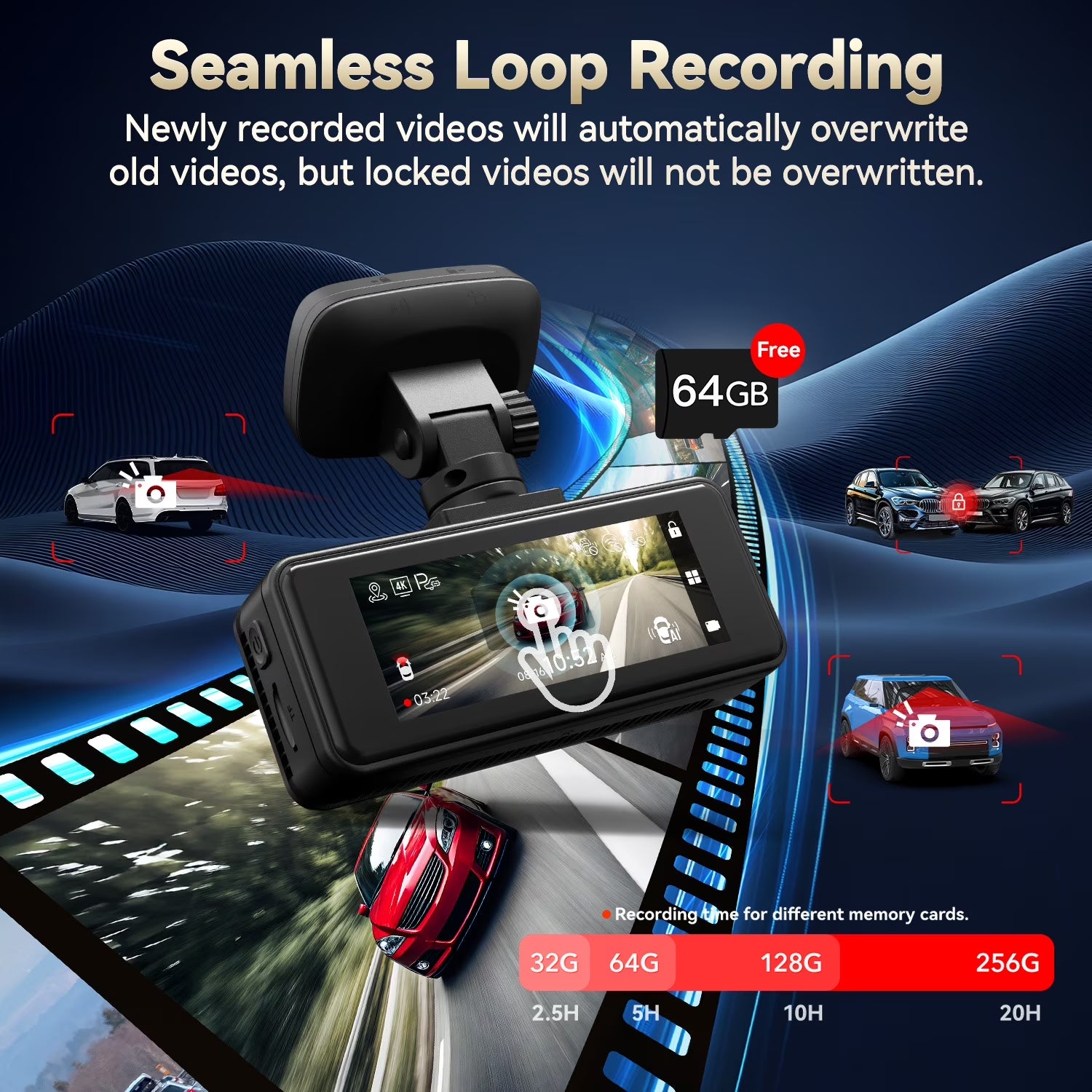 REDTIGER A8 Dash Cam Front and Rear, 4K Car Dash Camera with AI Driver Assistance, Built-In GPS, 3.18" IPS Touch Screen, Night Vision, 24H Parking Monitor, G-Sensor, Includes 64GB Card