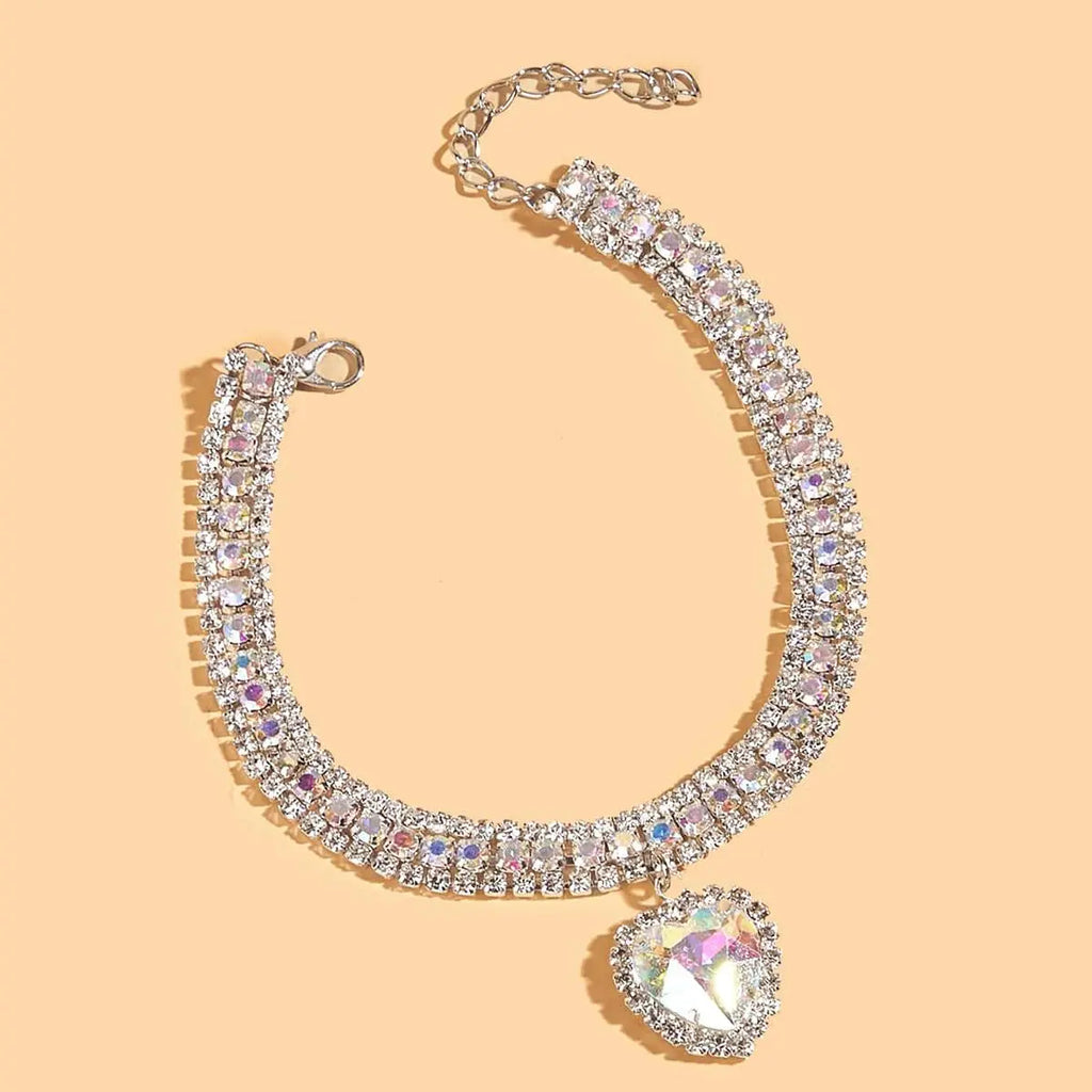 Heart-Shaped Artificial Diamond Pet Collar - Elegant Accessory for Cats and Dogs