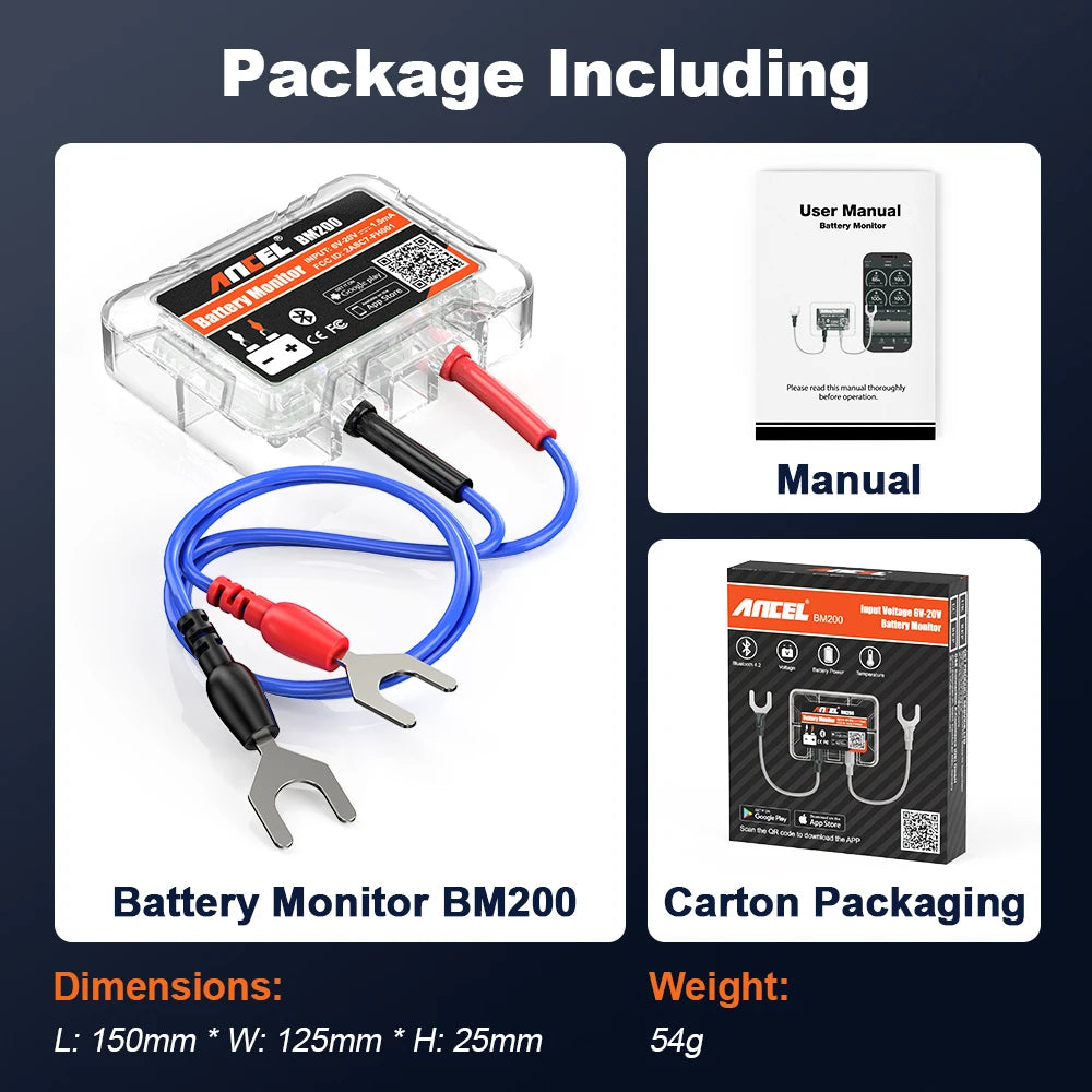 ANCEL BM200 12V Battery Monitor Wireless Bluetooth Car Battery Health APP Monitoring Battery Tester Tools for Android IOS