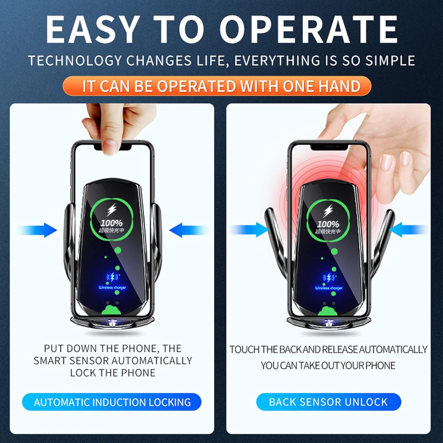 Wireless Car Charger Car Phone Holder Mount Wireless Charging 15W Fast Charging Auto Clamping Car Charger Phone Mount Holder Fit for All Android Smartphone(Silver)
