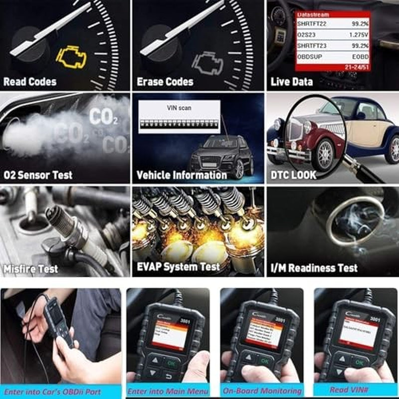 Launch Creader 3001 Obd2 Scanner, Engine Fault Code Reader Mode 6 Can