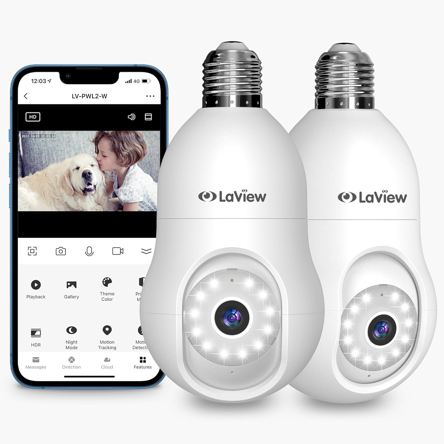 Laview 4G LTE Cellular Light Bulb Security Camera,360°2K Security Cameras Wireless Outdoor Indoor 4MP Full Color Day and Night,Motion Detection, Audible Alarm,Easy Installation,Compatible with Alexa