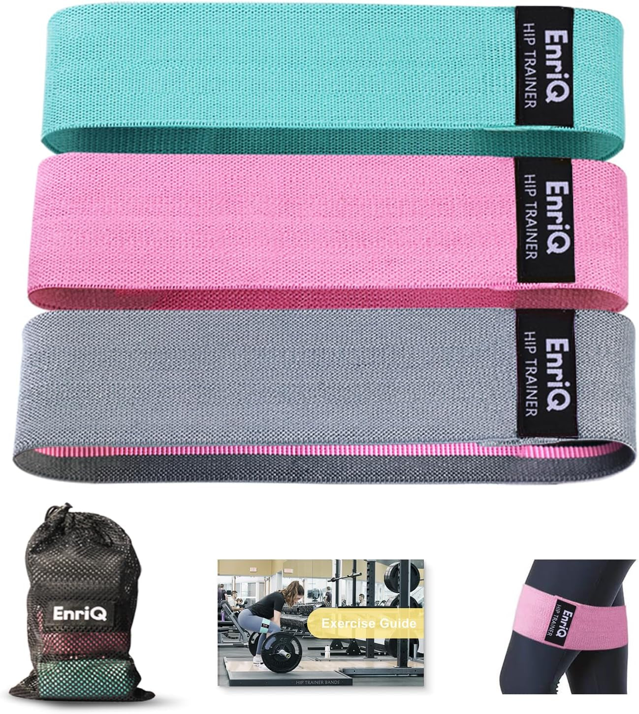 Premium Enriq Booty Bands - Non-Slip Fabric Resistance Bands for Legs and Glutes - Activate Your Thighs and Butt with Elastic Workout Bands
