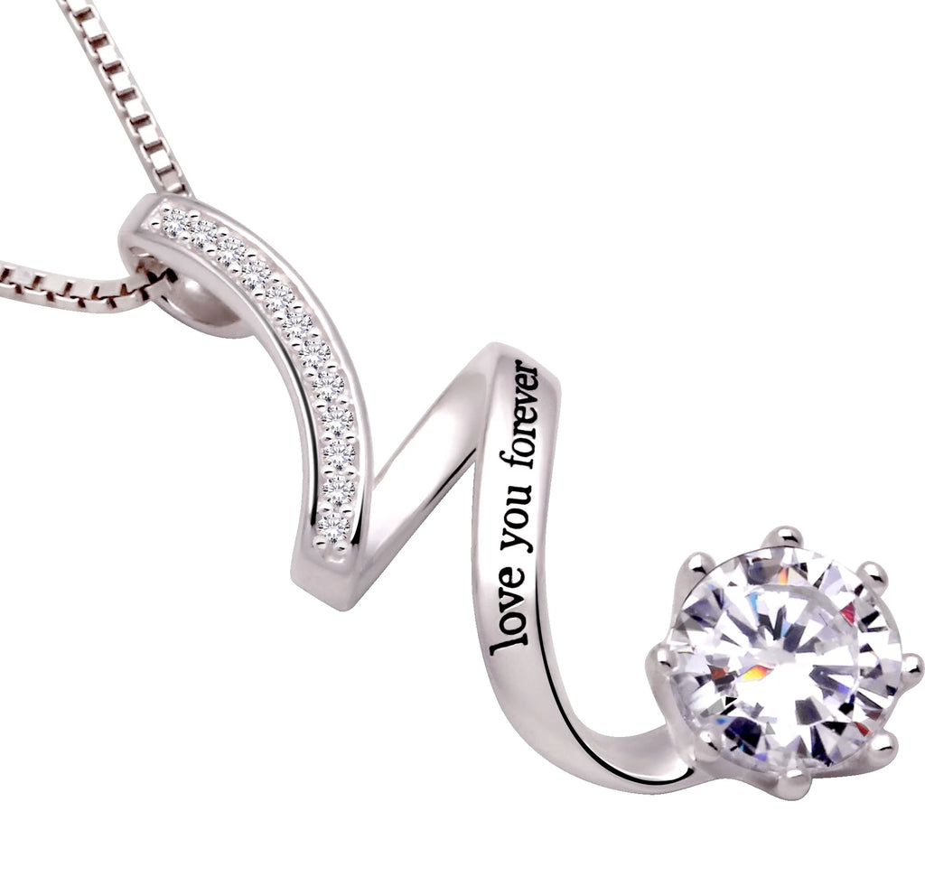ALOV Jewelry Sterling Silver "Love You Forever" Cubic Zirconia Pendant Necklace