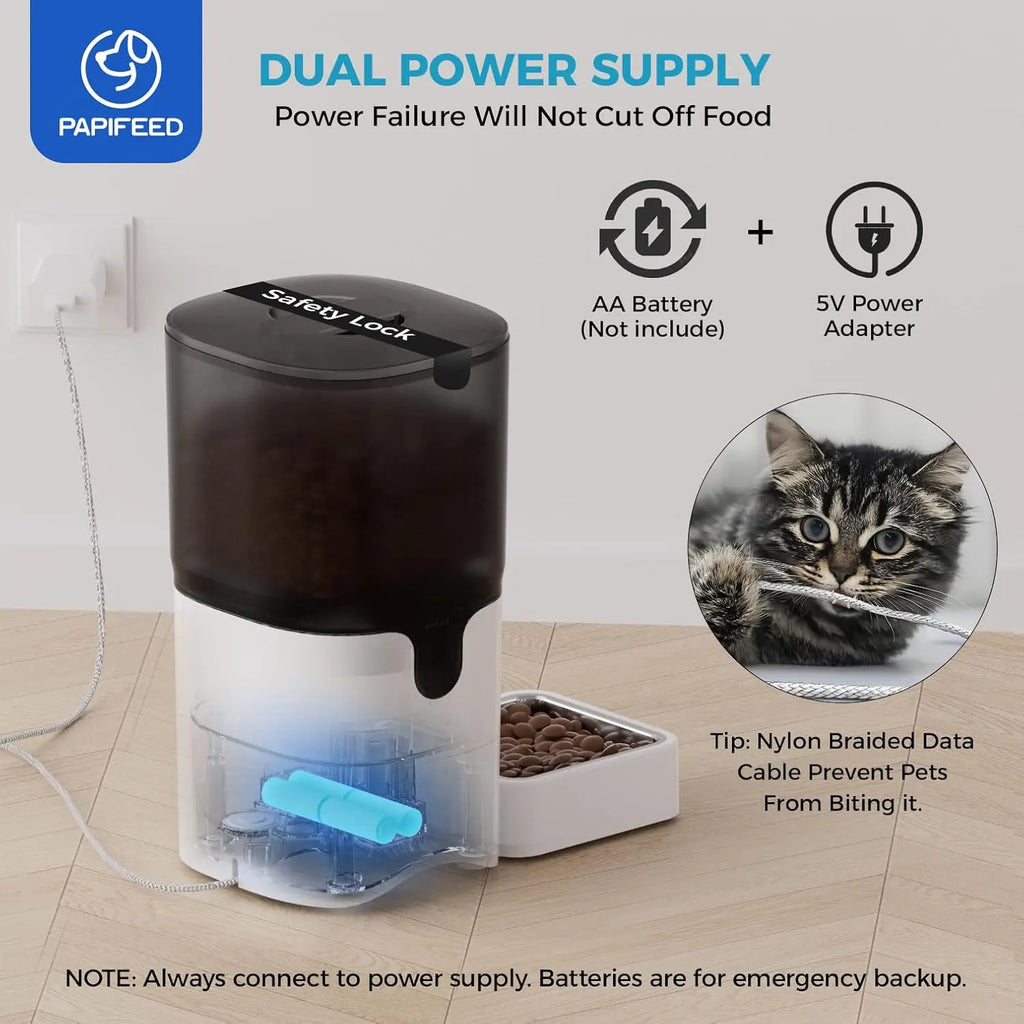 5G WiFi Automatic Cat Feeder: Smart Pet Food Dispenser with Slow Feeding Mode, Detachable Design for Easy Cleaning, Compatible with Alexa, Adjustable for 1-30 Meals per Day (6L/25 Cup Capacity)