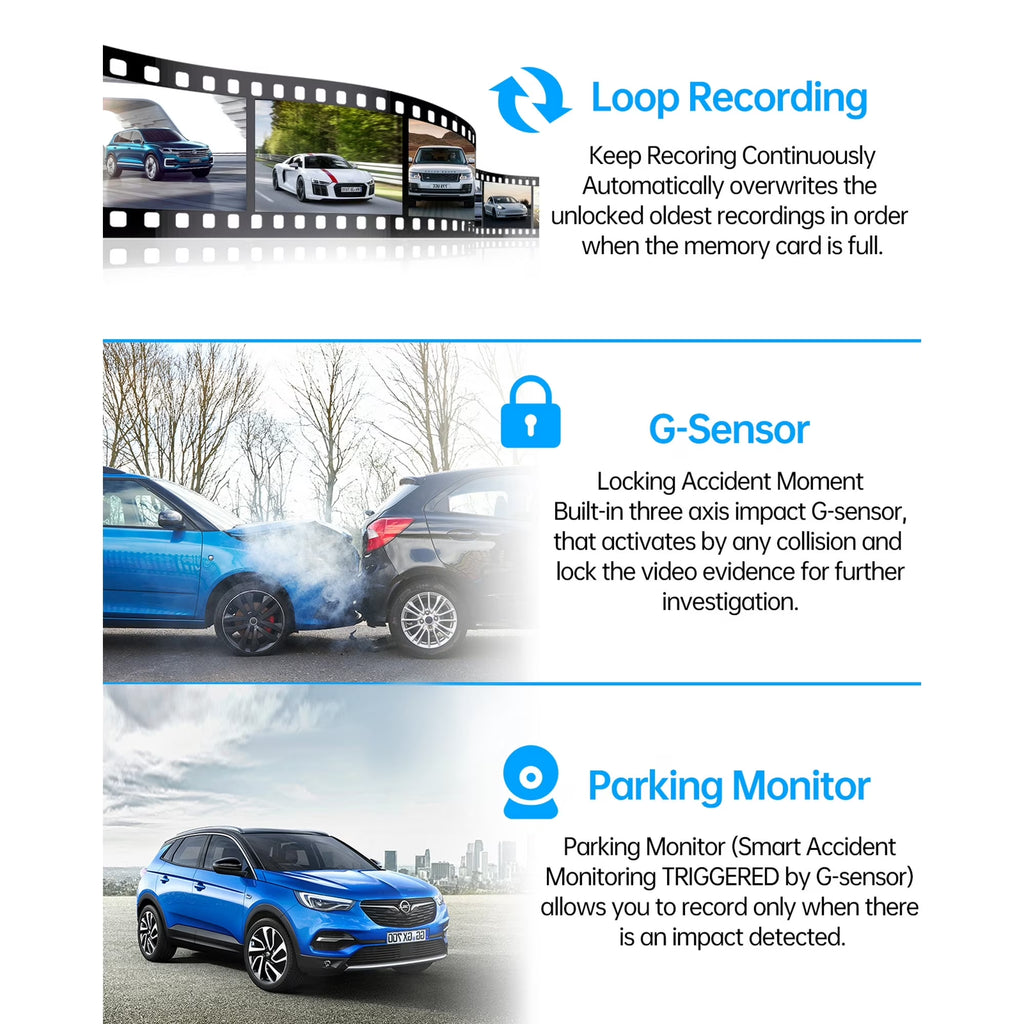 TOGUARD 4.3" Mirror Dash Cam 720P Dual Front and Rear with Touchscreen, 170° Wide Angle, Night Vision, G-Sensor, Loop Recording, 32.8Ft Cable for Suv/Truck