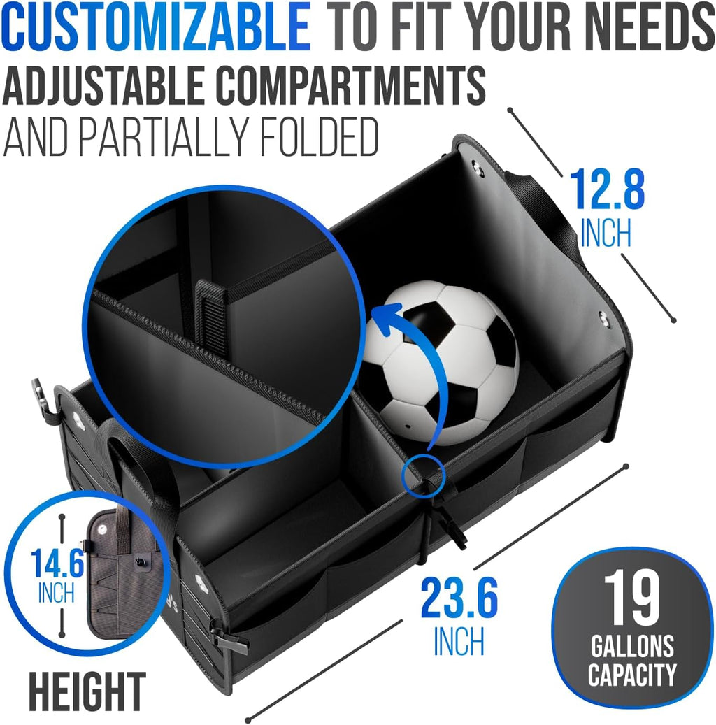 Ultimate Car Trunk Organizer – Large Collapsible Storage Box with Adjustable Compartments – Heavy-Duty, Waterproof, Non-Slip Cargo Organizer for SUV, Truck & Car – Perfect for Groceries & Tools