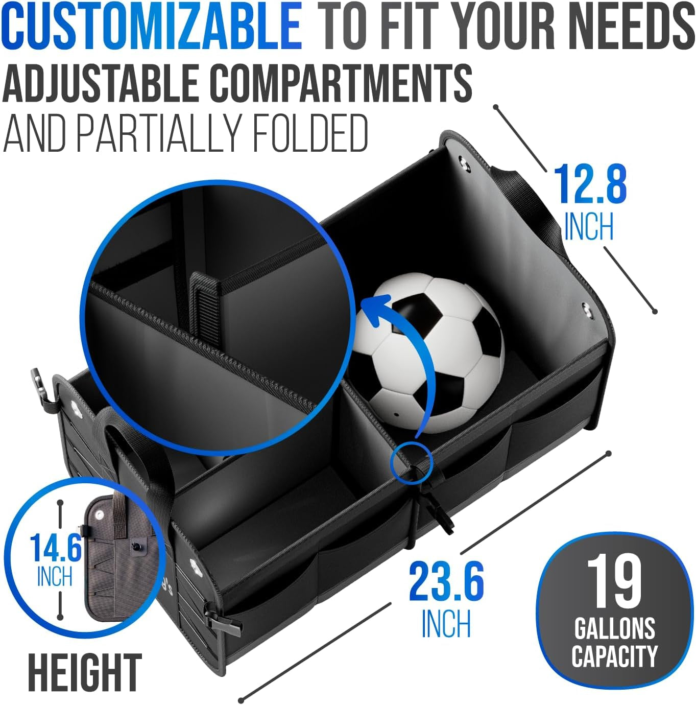 Ultimate Car Trunk Organizer – Large Collapsible Storage Box with Adjustable Compartments – Heavy-Duty, Waterproof, Non-Slip Cargo Organizer for SUV, Truck & Car – Perfect for Groceries & Tools