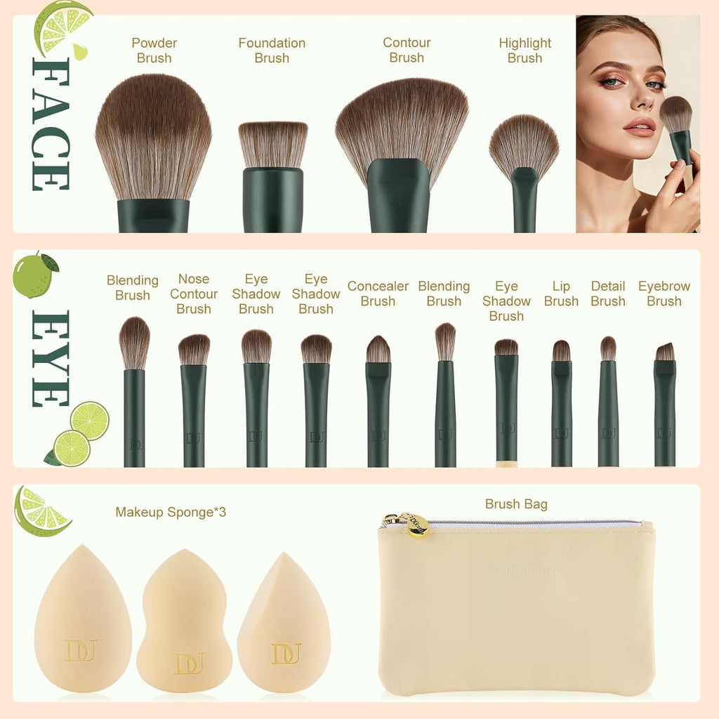 Ducare 18-Piece Makeup Gift Set - Includes 14 Makeup Brushes, 3 Sponges & Cosmetic Bag for Flawless Foundation, Blush, and Eye Makeup