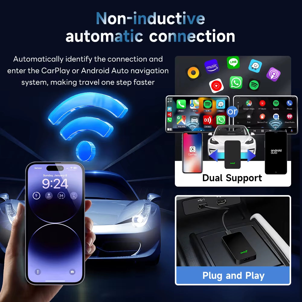 Carlinkit 5.0 2Air Wireless Adapter Wireless Android Auto &Carplay Box Plug and Play Wifi Bluetooth Auto Connection for OEM Cars