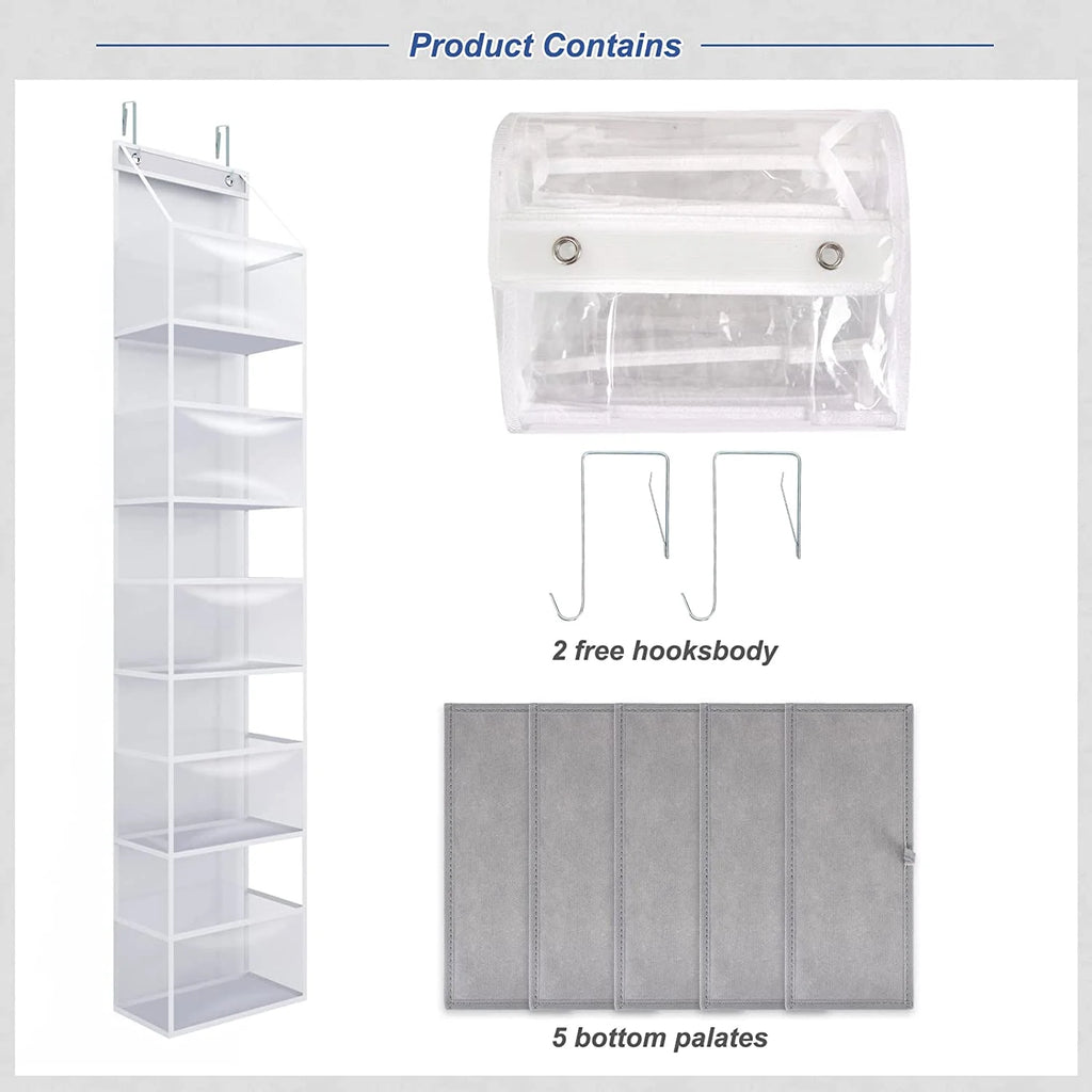 Ohhgo over the Door Hanging Pantry Organizer 6-Shelf behind the Door Storage Organizer with Clear Plastic Pockets Large Capacity for Closet Bedroom Bathroom (White)