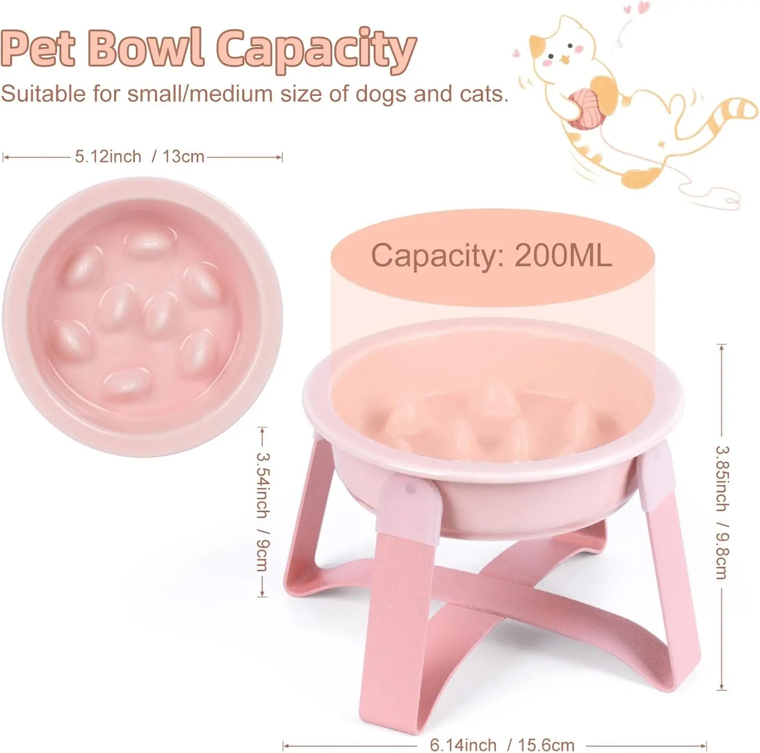 Elevated Ceramic Cat Bowl with Metal Stand - Slow Feeder Pet Dish for Dogs and Cats