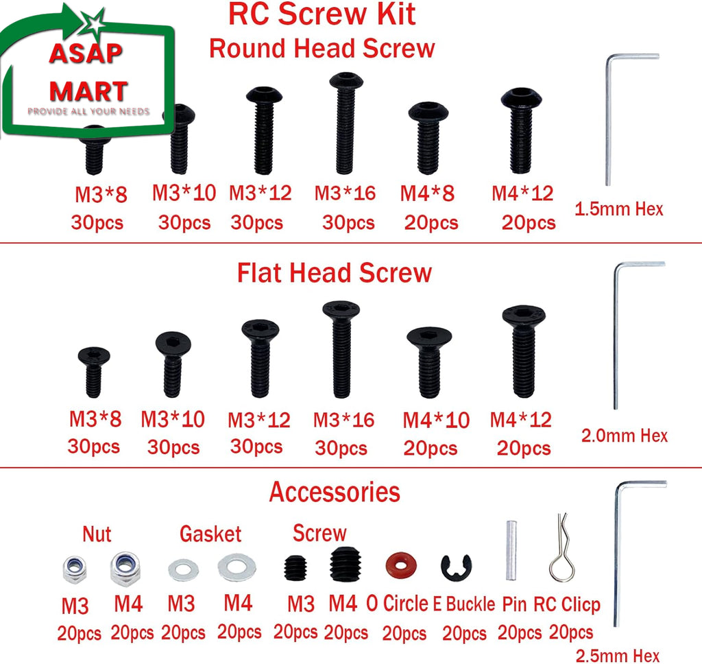 Universal RC Screw Assortment Kit - 520 Pieces for Traxxas, Arrma, Redcat, and HPI