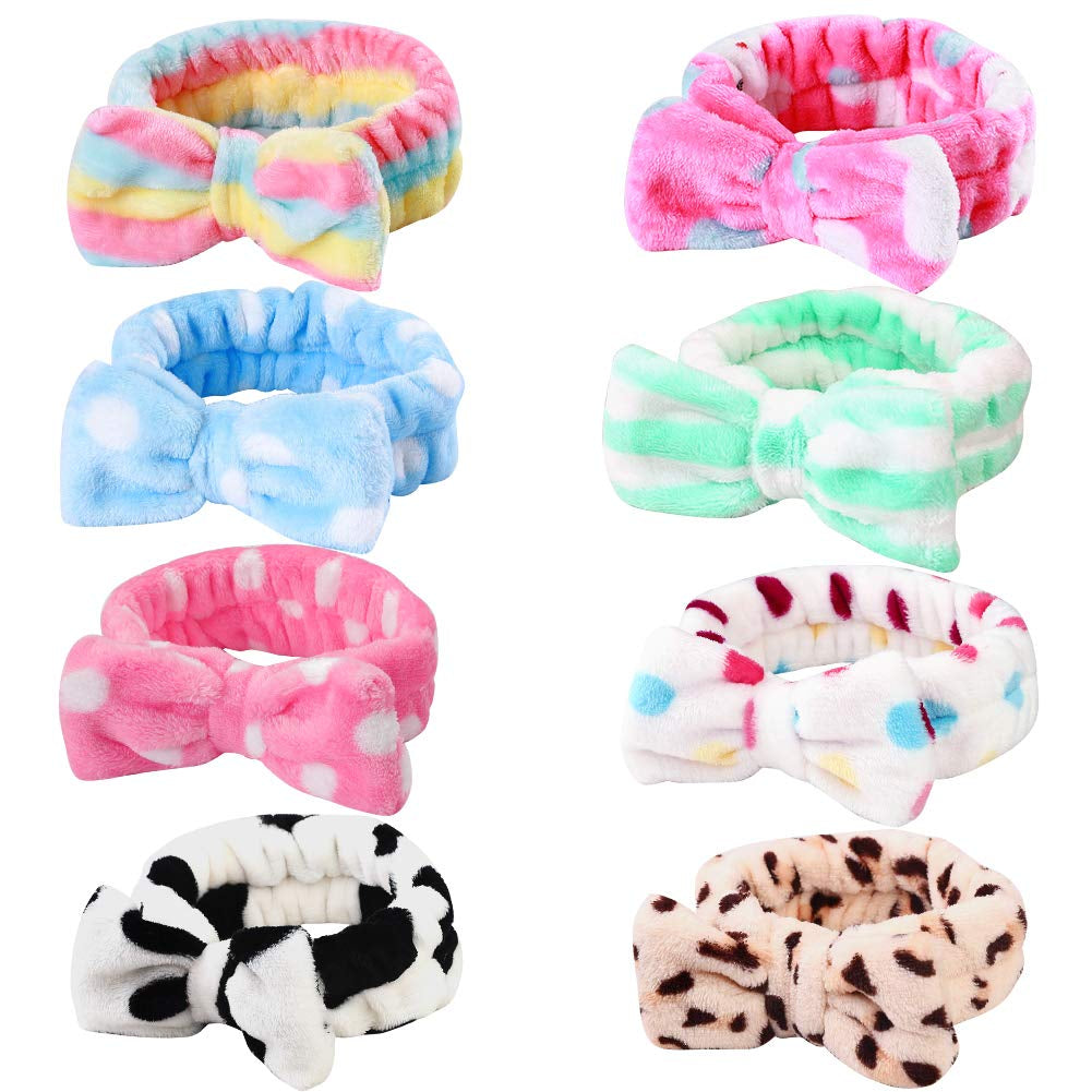 Luxurious 8 Pack Spa Headbands for Women - Soft Bow Skincare & Makeup Accessories, Perfect for Face Washing, Salon Use, Spa Parties, and Ideal Christmas Gifts for Teen Girls