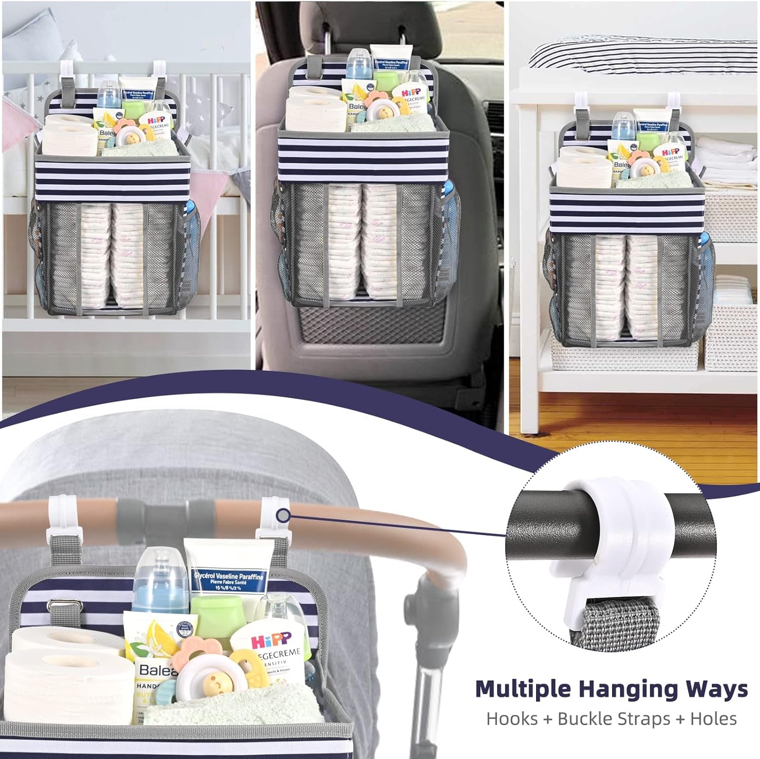 Hanging Diaper Caddy Organizer | Diaper Holder and Crib Organizer| Diaper Stacker for Changing Table, Crib, Wall & Bassinet
