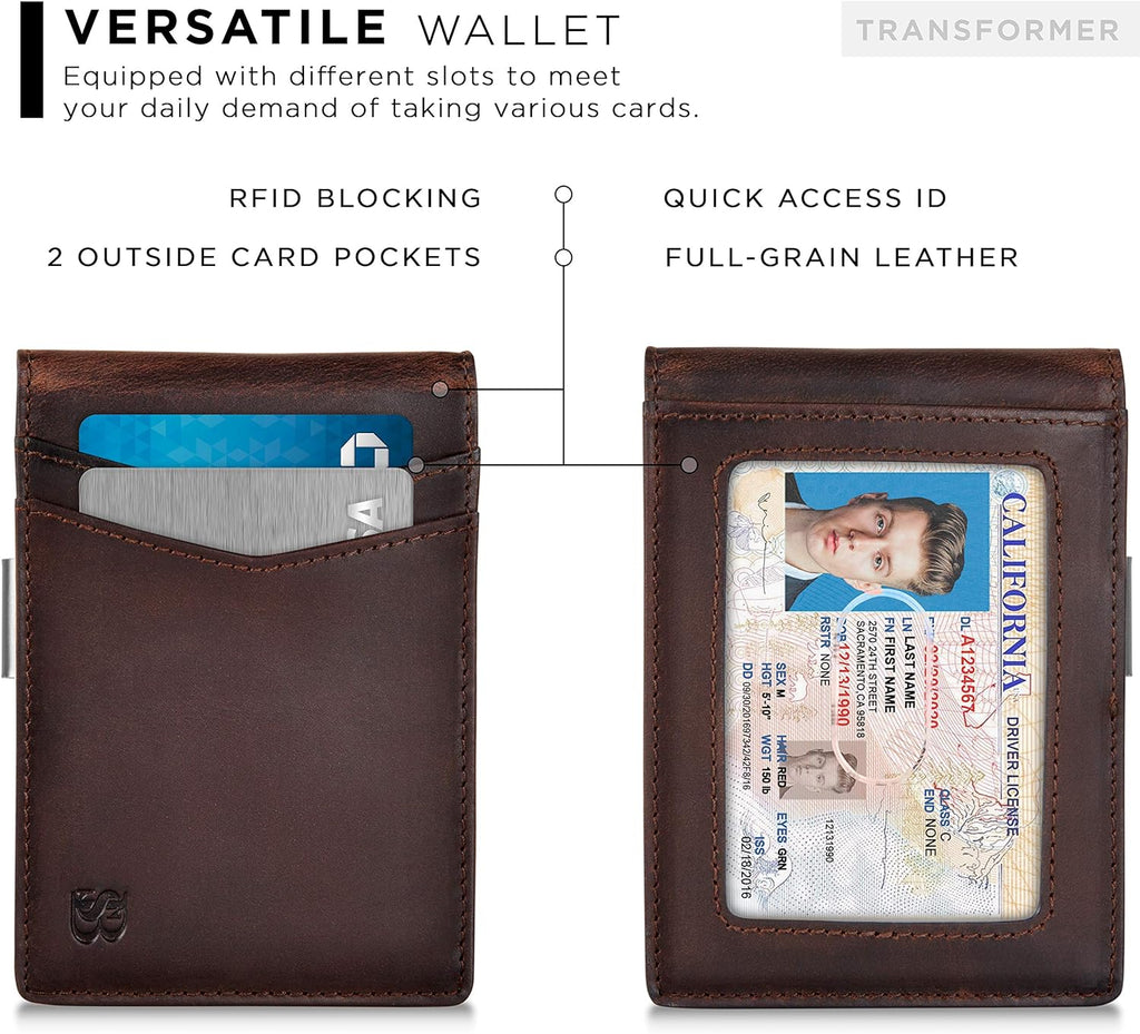 SERMAN BRANDS Money Clip Wallet - Mens Wallets Slim Front Pocket RFID Blocking Card Holder Minimalist Mini Bifold