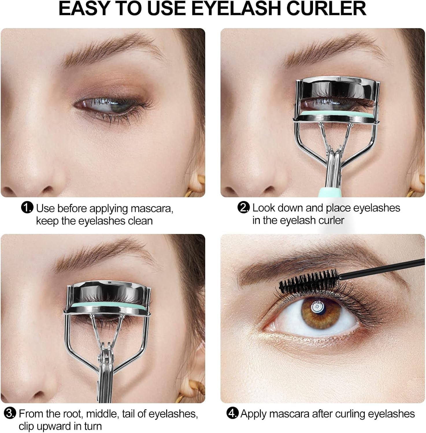 Ultimate Eyelash Curler Set - Includes Comb, Brush & 5 Silicone Refill Pads for All Eye Shapes - Long-Lasting Natural Curls - Perfect Makeup Gift for Women (Blue)