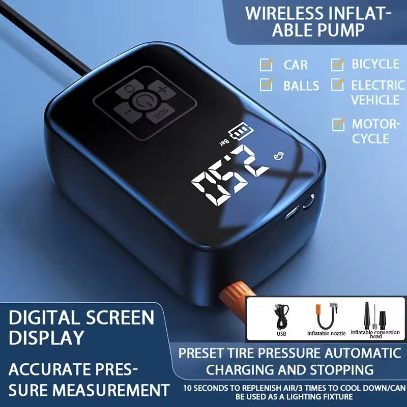 Portable Wireless Car Air Compressor - Electric Tire Inflator for Motorcycles, Bicycles, Boats, and More!