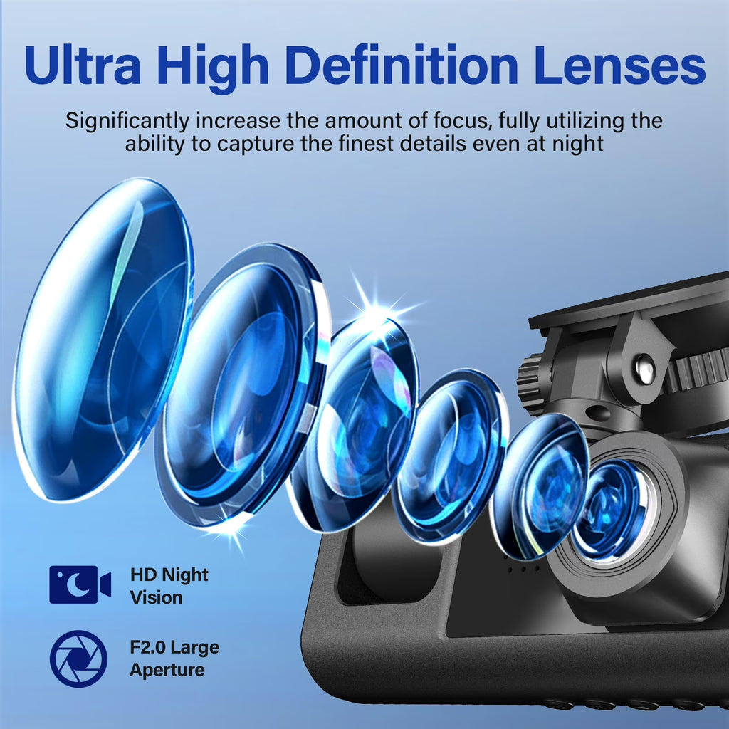 Dash Cam Front and Rear, 3 Channel Dash Cam, 1080P Dash Camera for Cars, Built-In Wi-Fi, Night Vision, Loop Recording