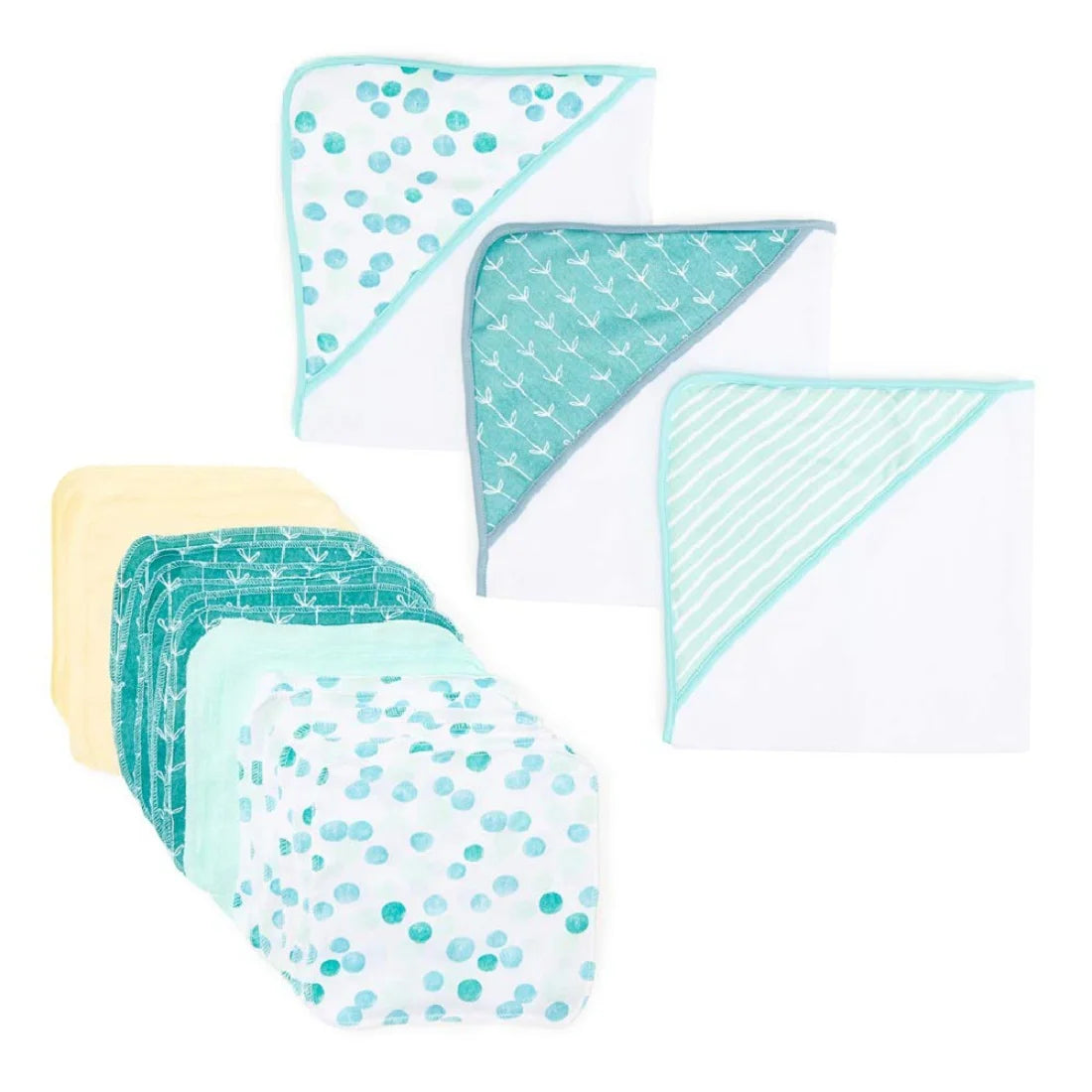 Spasilk Bath Hooded Towels & Washcloths Set for Babies, 23-Piece Gift Set, White Butterfly