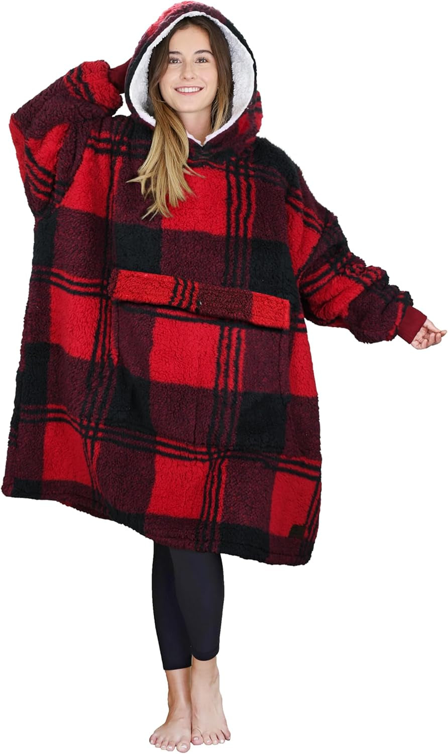 Cozy Up with Tirrinia Extra Long Oversized Sherpa Hoodie Blanket - Perfect Christmas Gift for Men, Women, and Teens in Grey!