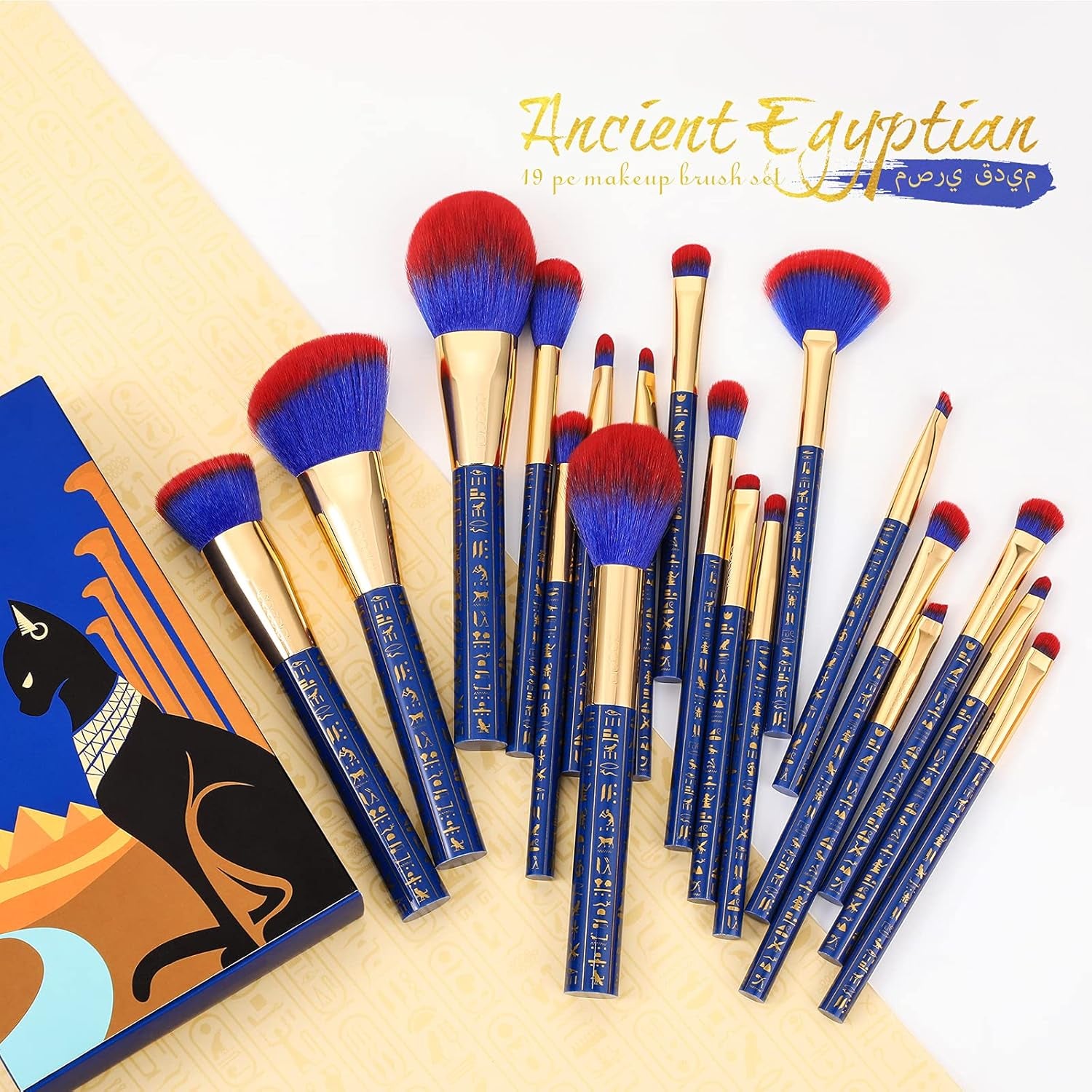 Docolor Makeup Brushes 19Pcs Makeup Brush Set Premium Gift Synthetic Powder Kabuki Foundation Contour Blush Concealer Eye Shadow Blending Liner Make up Brush Kit, Ancient Egyptian Series