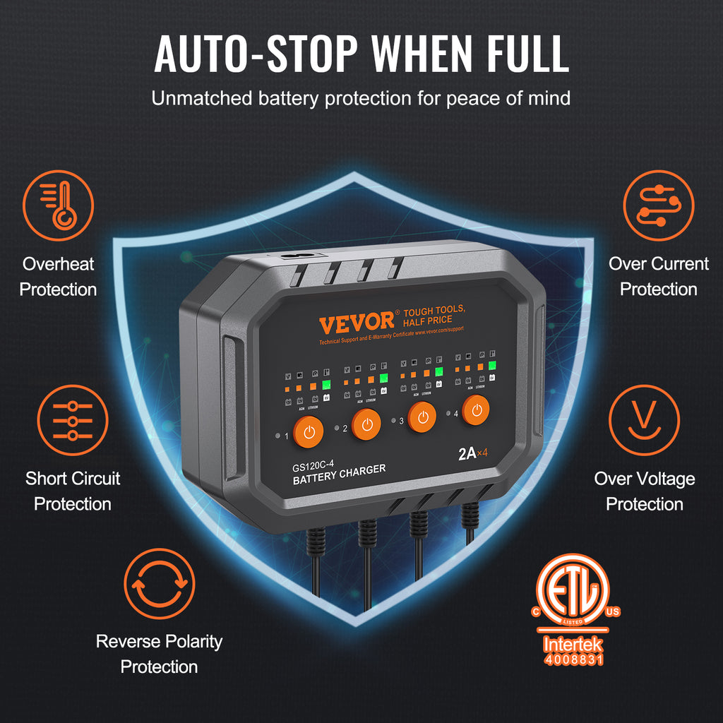 VEVOR Smart Battery Charger, 8-Amp, Lifepo4 Lead-Acid Car Battery Charger, Fully-Automatic Charger Maintainer Desulfator for Boat Motorcycle Lawn Mower Golf Cart Marine Deep Cycle