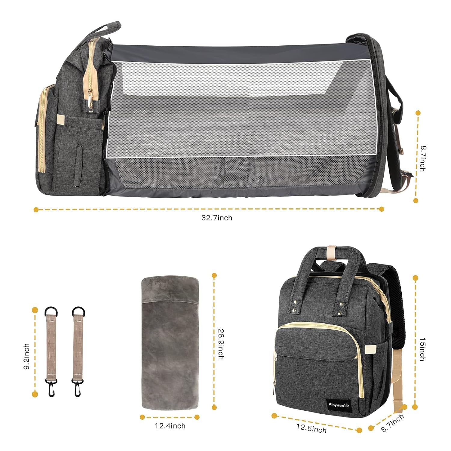 Amyhomie 6In1 Baby Diaper Bag Backpack,Diaper Bag with Changing Station,Newborn Registry Baby Shower Gifts