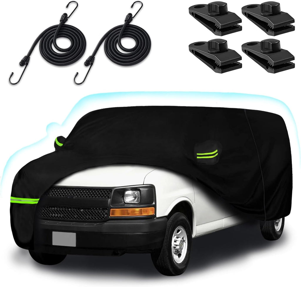 Premium Waterproof Car Cover for 2003-2026 Chevrolet Express & GMC Savana Vans - Ultimate UV, Rain, Dust & Snow Protection with Zipper Door & Windproof Straps