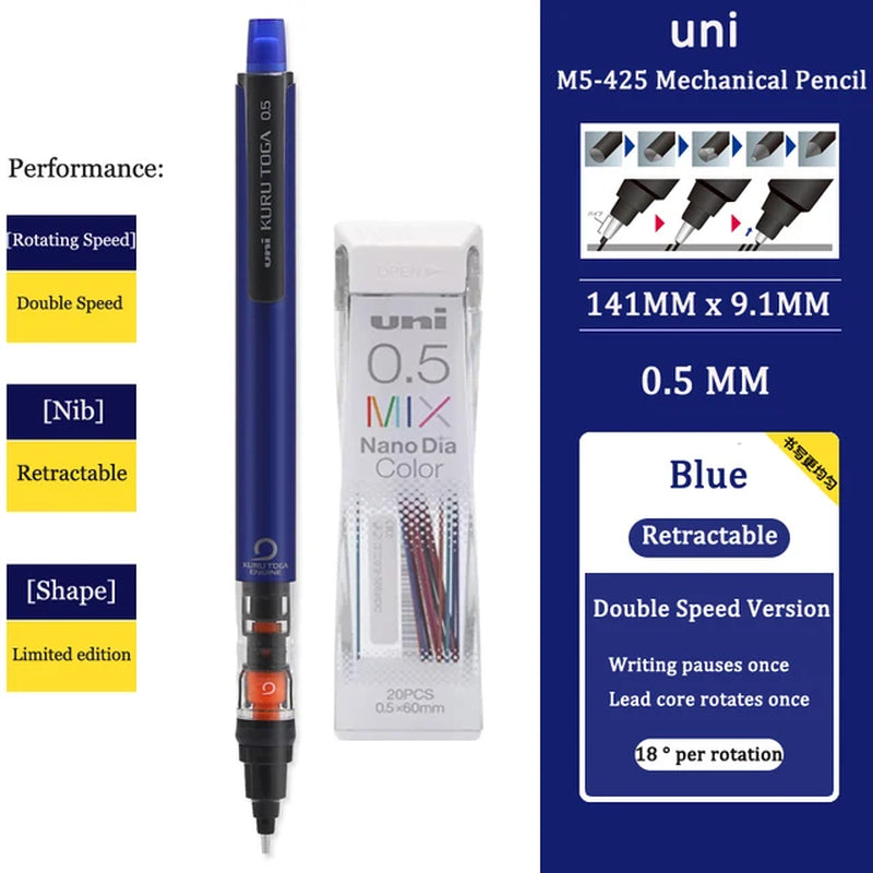 UNI KURUTOGA Mechanical Pencil M5-452 Creative Writing Continuous Sketch 0.5Mm Lead Automatic Rotating Mechanical Pencil