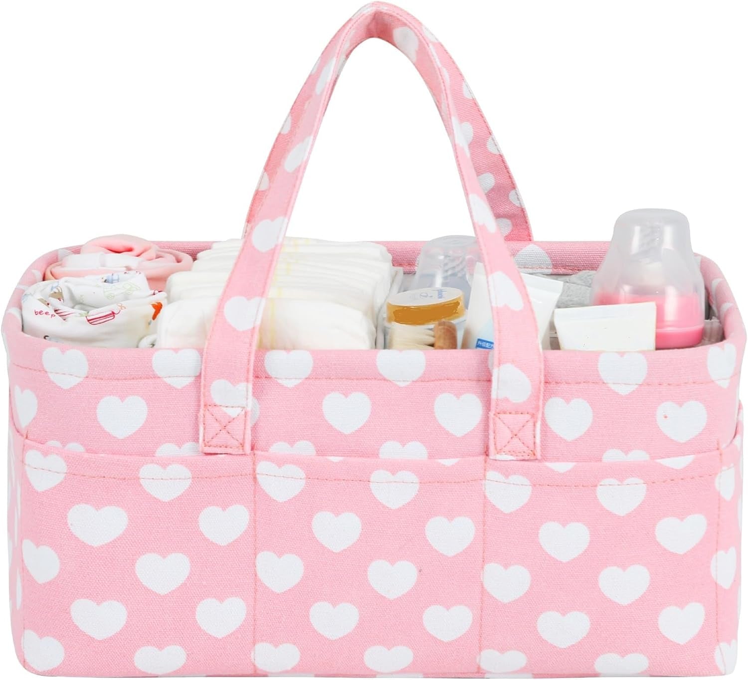 Baby Diaper Caddy Organizer Storage Basket for Girl Boy Shower Gifts Portable Large Nursery Holder Tote for Changing Table or Car Newborn Essentials Baby Registry Must Haves Item…