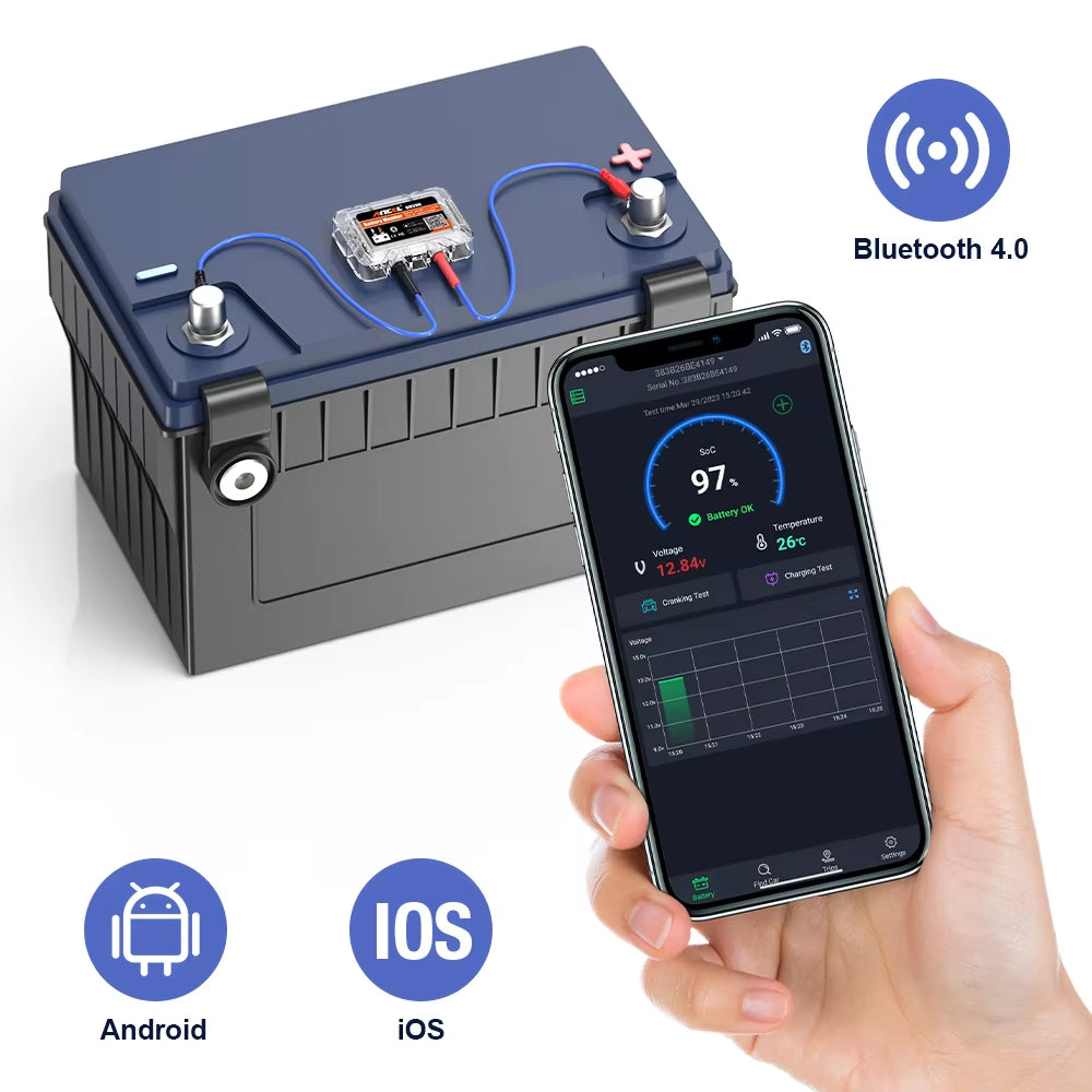 ANCEL BM200 12V Battery Monitor Wireless Bluetooth Car Battery Health APP Monitoring Battery Tester Tools for Android IOS