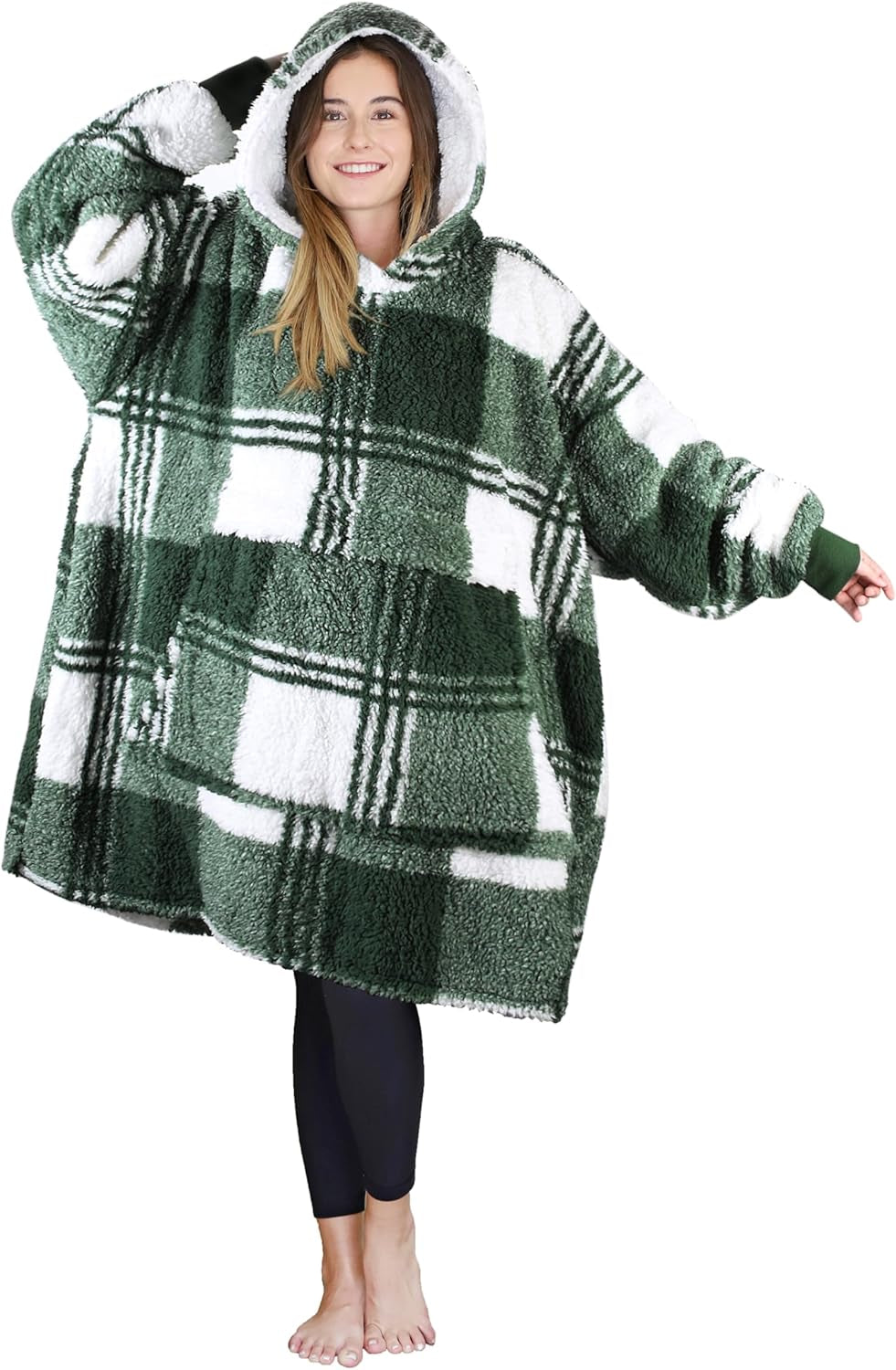 Cozy Up with Tirrinia Extra Long Oversized Sherpa Hoodie Blanket - Perfect Christmas Gift for Men, Women, and Teens in Grey!