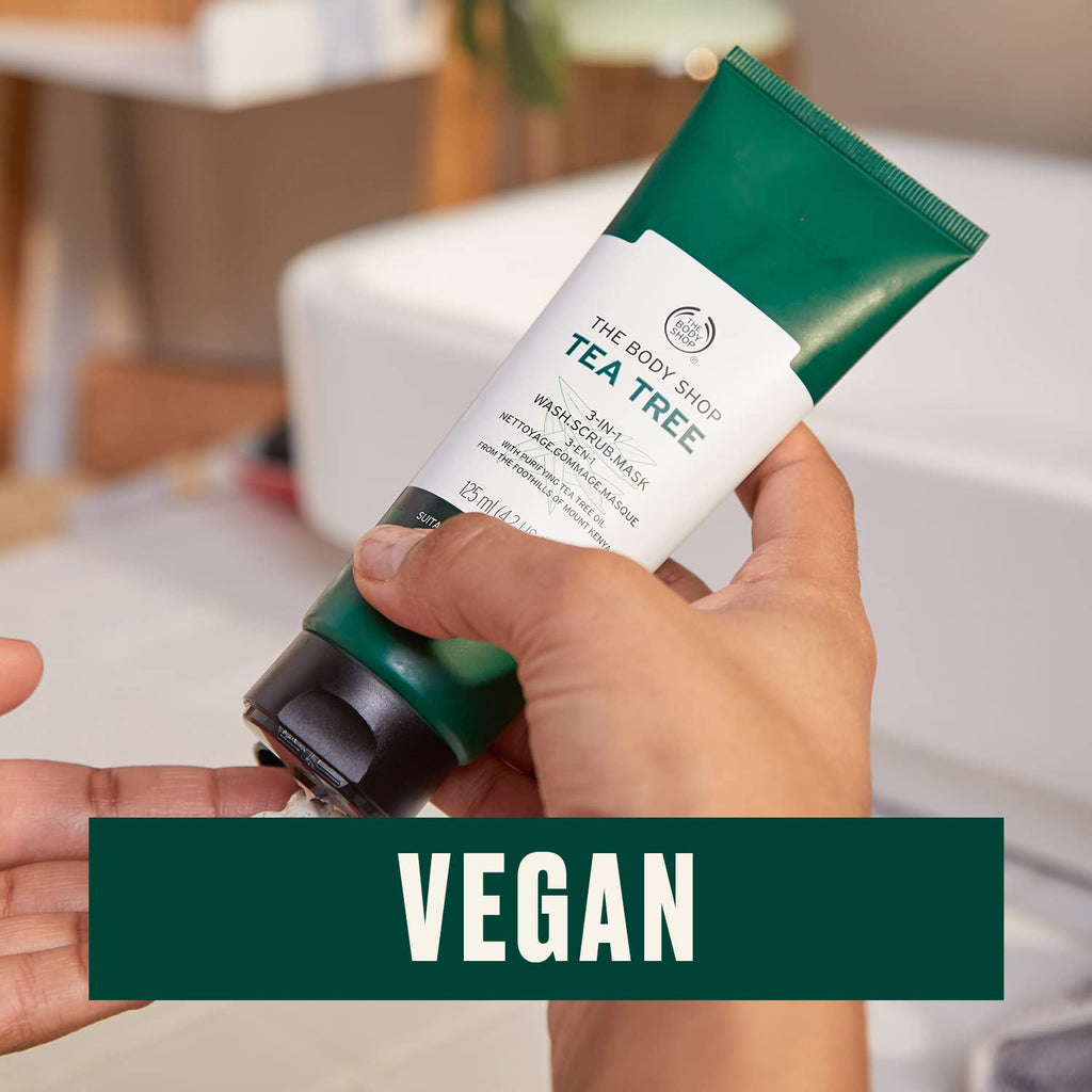 The Body Shop Tea Tree 3 in 1 Wash Scrub & Mask – Purifying Vegan Skincare for Oily, Blemished Skin – 4.2 Oz