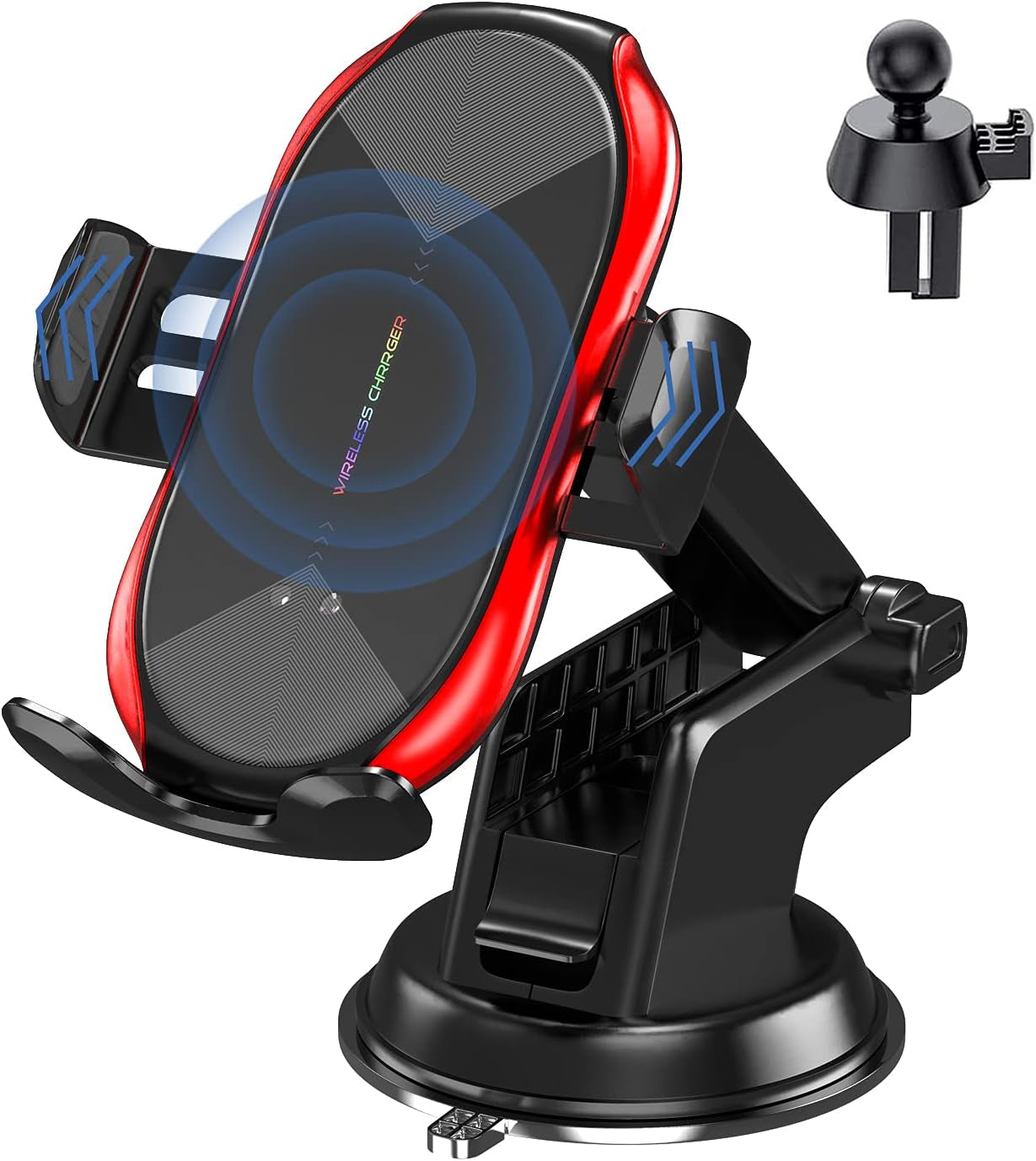 Wireless Car Charger,15W Qi Fast Charging Auto-Clamping Air Vent Windshield Dashboard Car Phone Mount,Long Arm Suction Cup Holder for Iphone Samsung LG