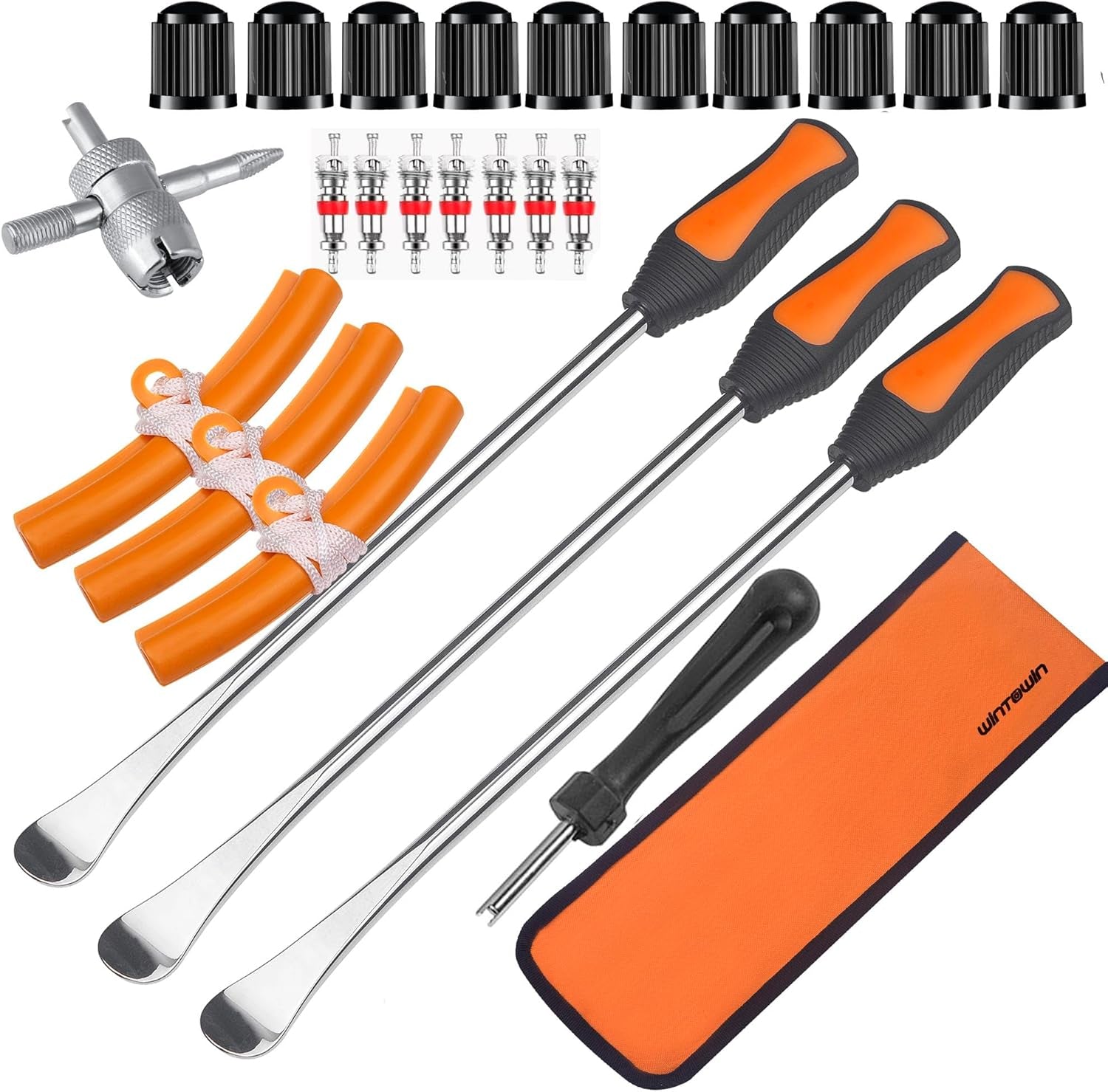 14.5"Tire Spoons Motorcycle Dirt Bike Tire Changing Tools Iron Set ,Tire Spoon Levers Tire Changer Kit for ATV Lawn Mower with Tire Spoons, Rim Protector, Valve Tool ,Valve Cap and Valve Cores