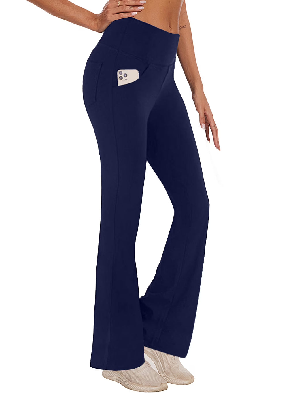 Pantalones De Yoga Bootcut Para Mujer Con Bolsillos, Leggings Acampanados Para Entrenamiento, Cintura Alta, Livianos, Ropa Deportiva, Azul Marino, 3XL