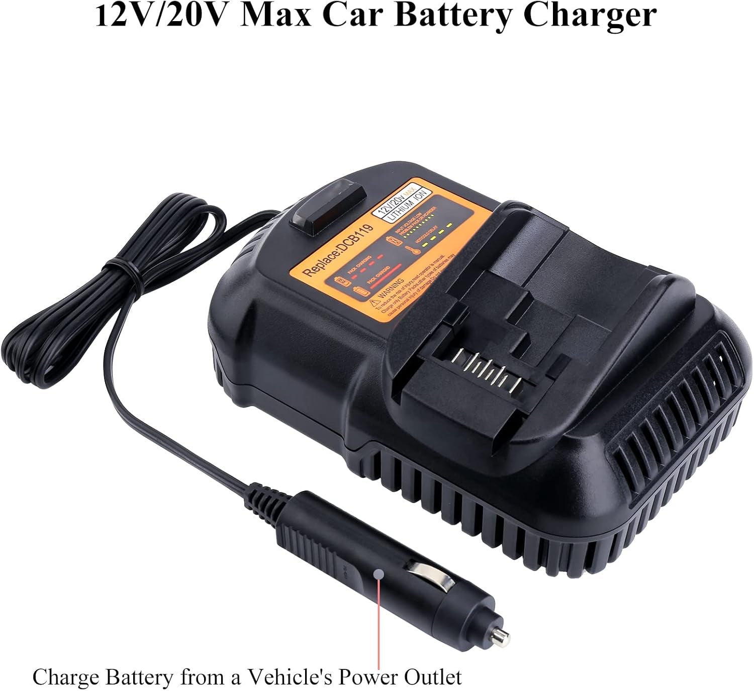 Elefly 20V Car Battery Charger DCB119 Compatible with 12V/20V Battery Charger DCB112 DCB102 DCB107 DCB115, for 12V 20V and 60V Max Lithium Battery DCB204 DCB206 DCB609 DCB120 DCB124