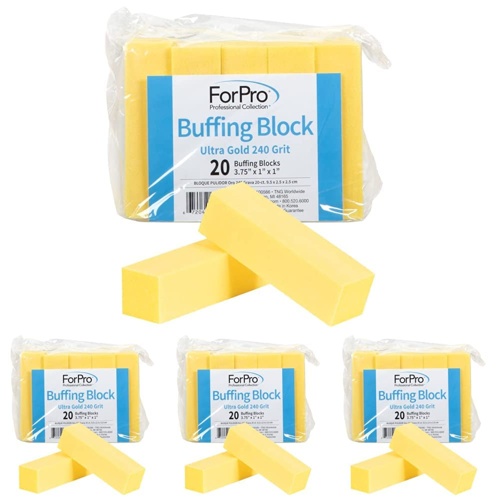 Forpro Ultra Gold Buffing Block - 240 Grit, Four-Sided Nail Buffer for Manicure & Pedicure, 20-Count, 3.75" L x 1" W x 1" H