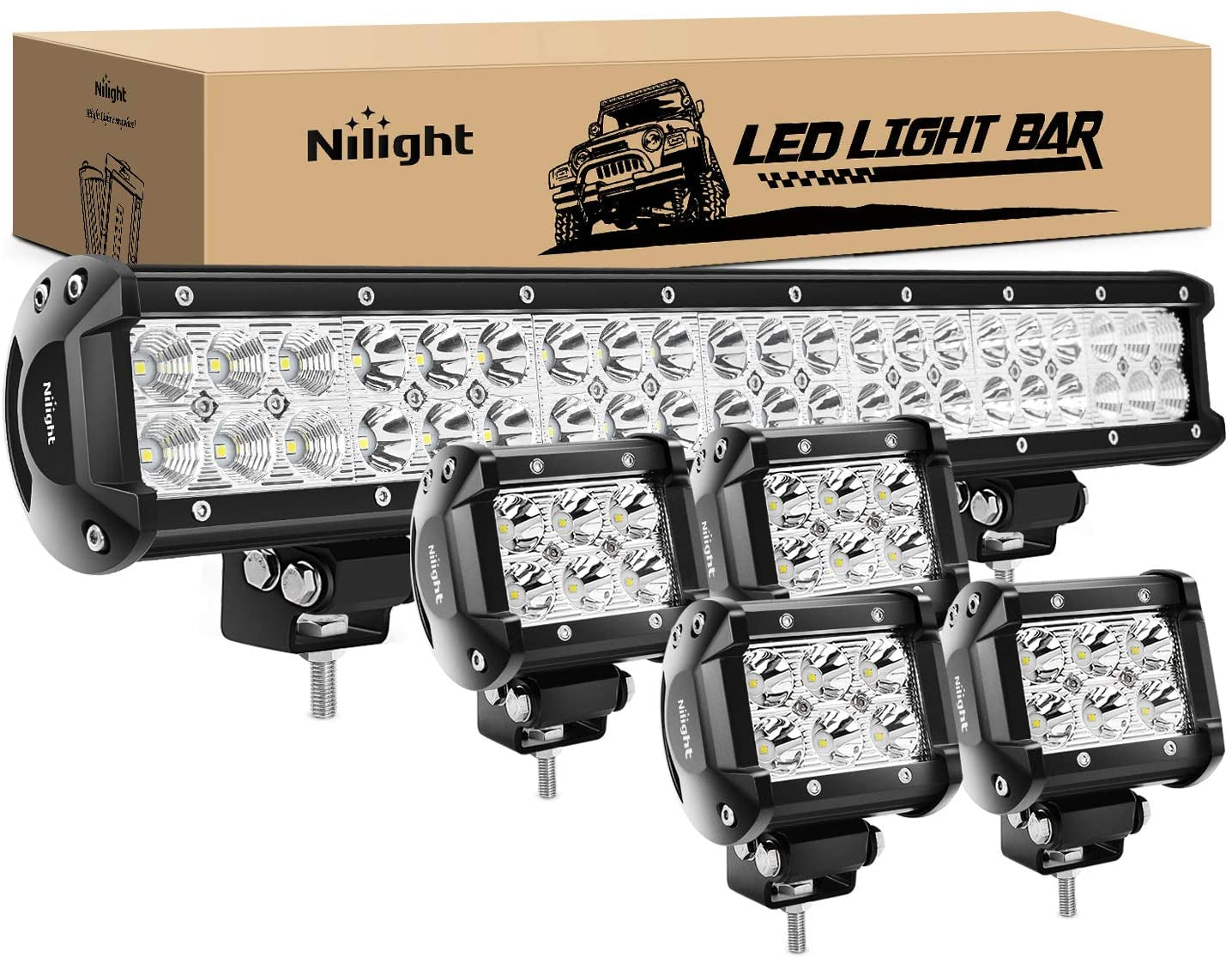 20-Inch 126W LED Light Bar with Four 18W Pods for Jeep, Truck, and Off-Road Applications - 2-Year Warranty