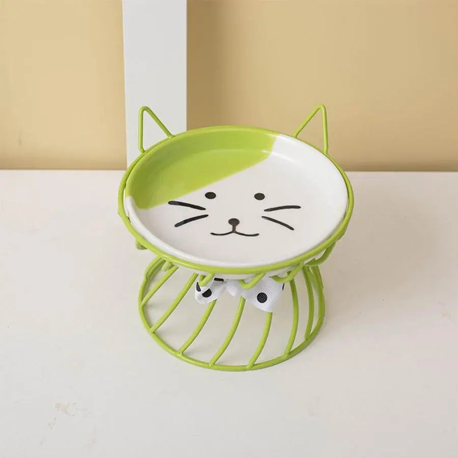 Ceramic Pet Feeding Bowl with Stand - Cute Cat Pattern, Suitable for Dogs and Cats, 1 Count
