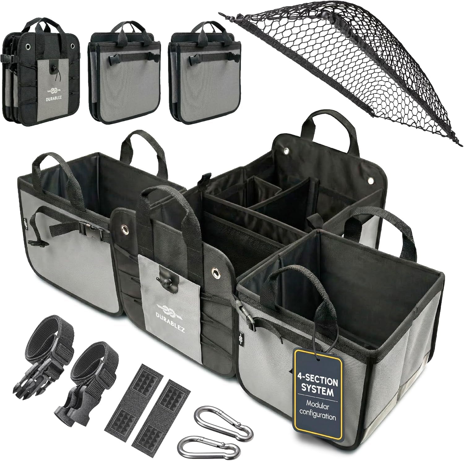 Ultimate XL 3-Section Car Trunk Organizer – Heavy Duty Foldable Cargo Storage Bin with Multi-Compartment Design – Perfect for a Clutter-Free Ride!